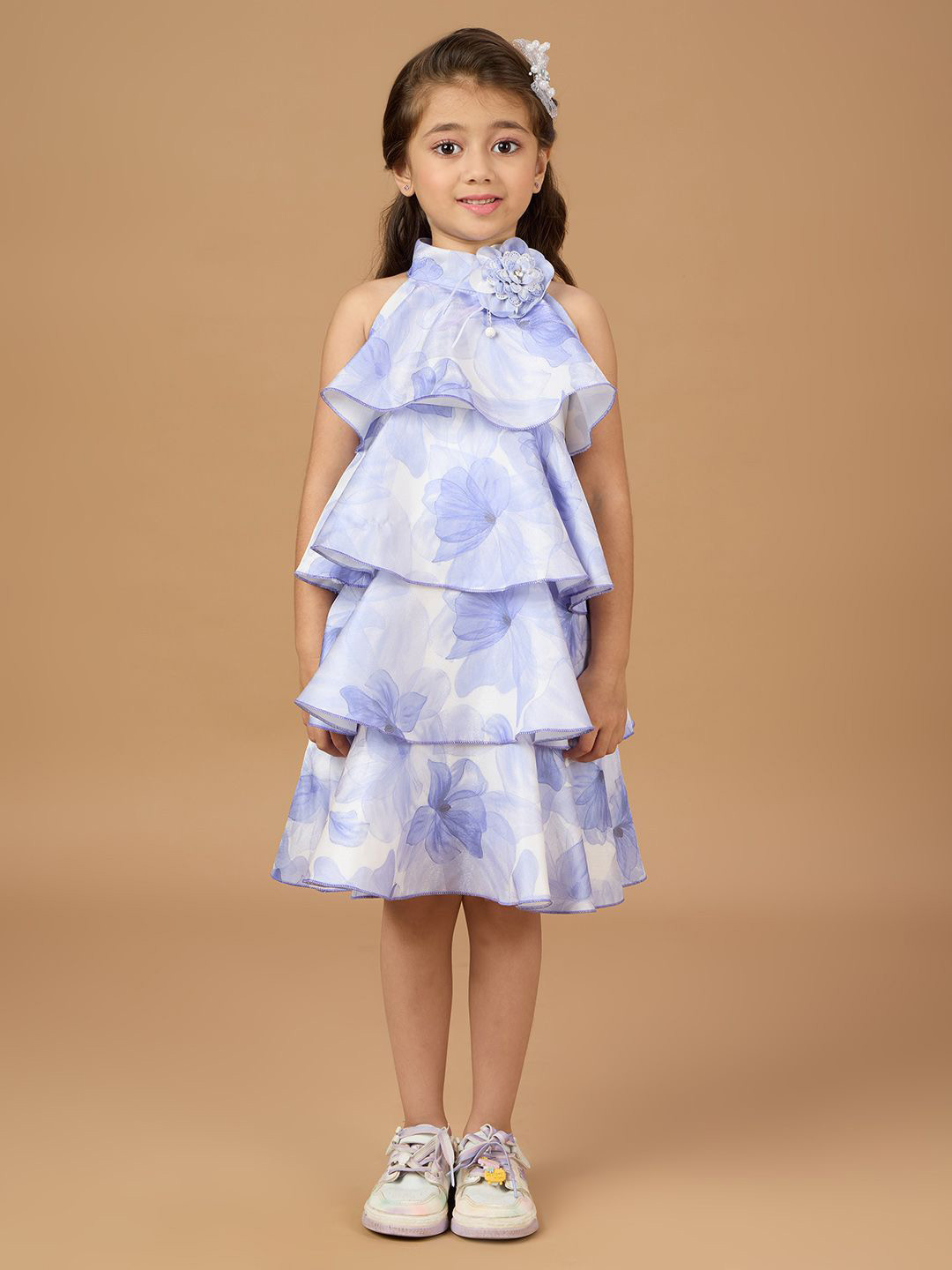 Macwin Girts Floral Printed Layered A-Line Midi Dress