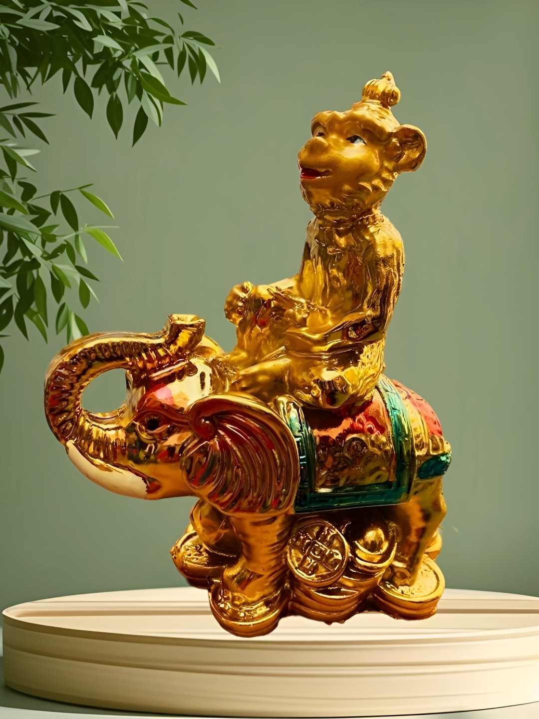 VASTU ART Gold toned And Red Birds And Animals Figurine Showpiece