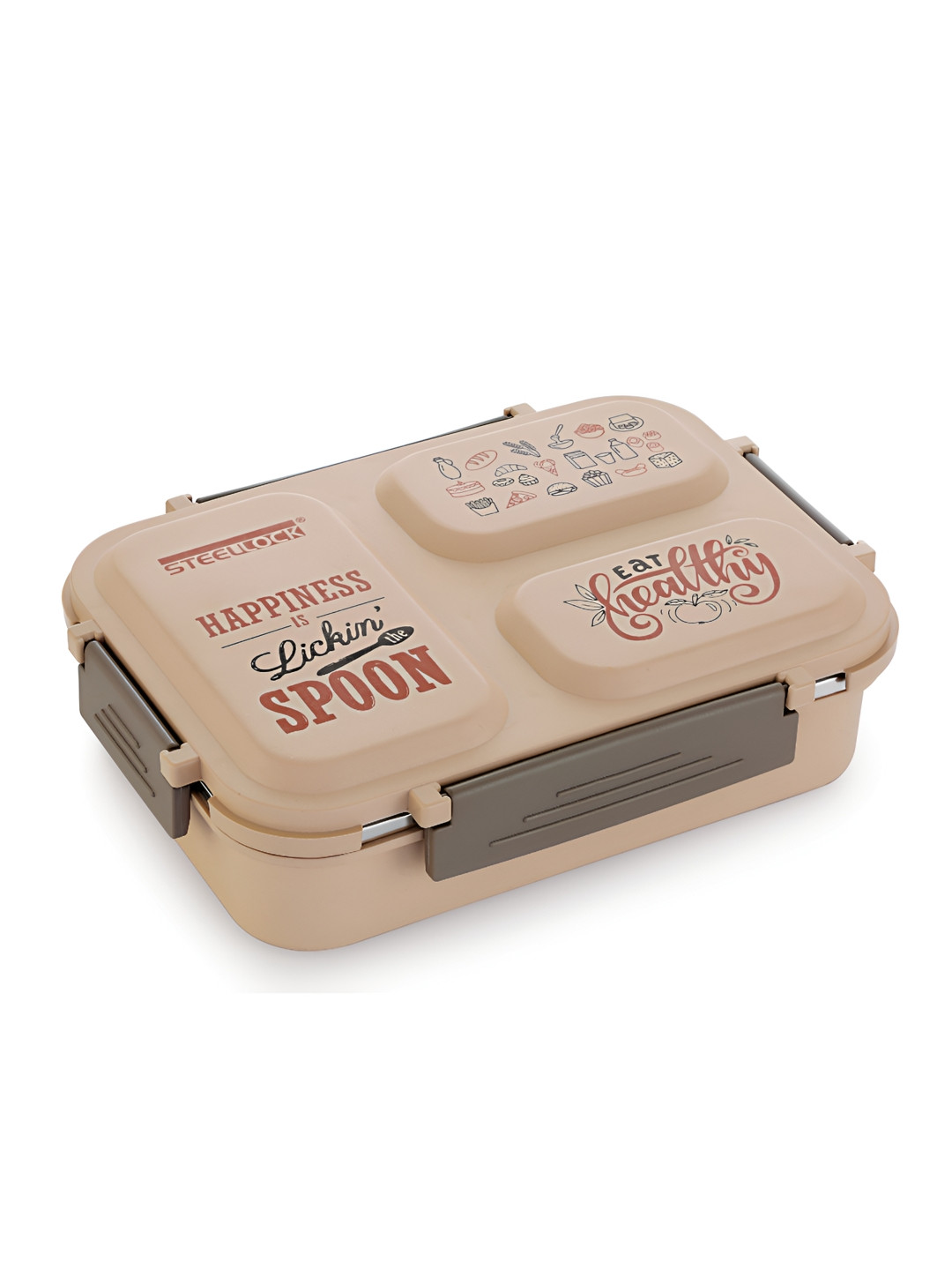 STEELLOCK Brown 3 Partition Stainless Steel Easy to Clean Lunch Box