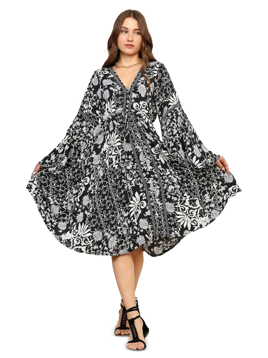 GALE GIRLS Women Floral Printed Flared Sleeve Fit & Flare Dress