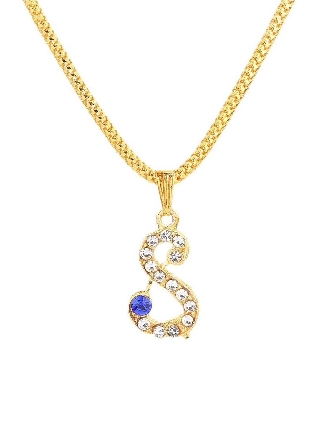 ACHYUTAM ENTERPRISE Unisex Stainless Steel Crystals Studded S Alphabet Pendent & Chain