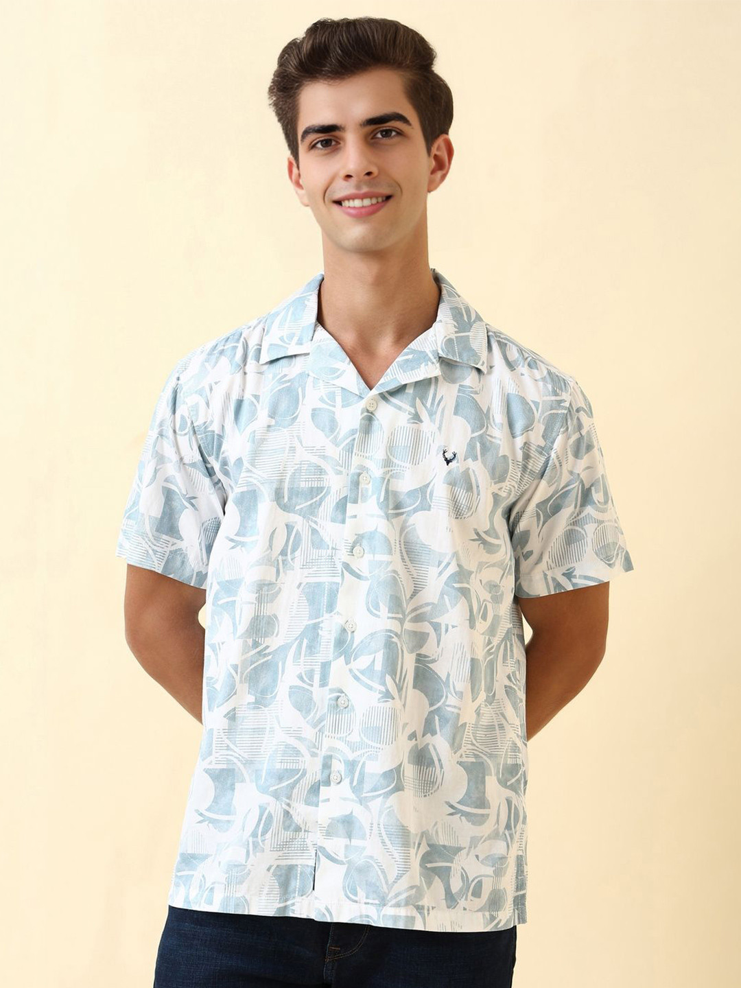 Allen Solly Relaxed Fit Geometric Printed Cuban Collar Pure Cotton Casual Shirt