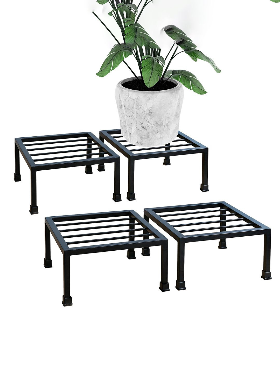 Kuber Industries Black 4 Pieces Metal Square Lightweight Rust-Resistant Planter-Stands