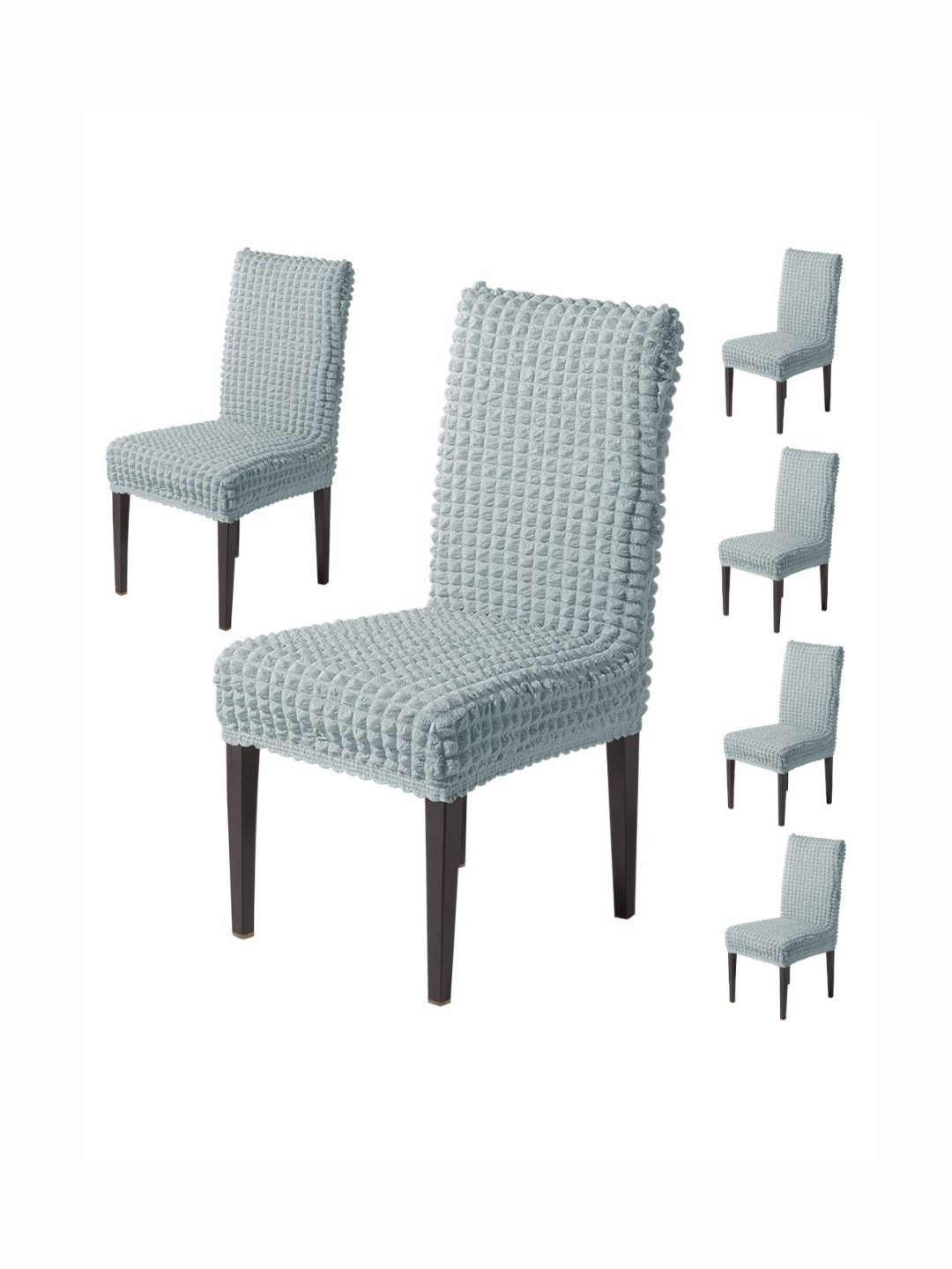 HOKIPO Aria Nova Light Grey Set of 6 280 GSM Bubble Stretchable Dining Chair Covers