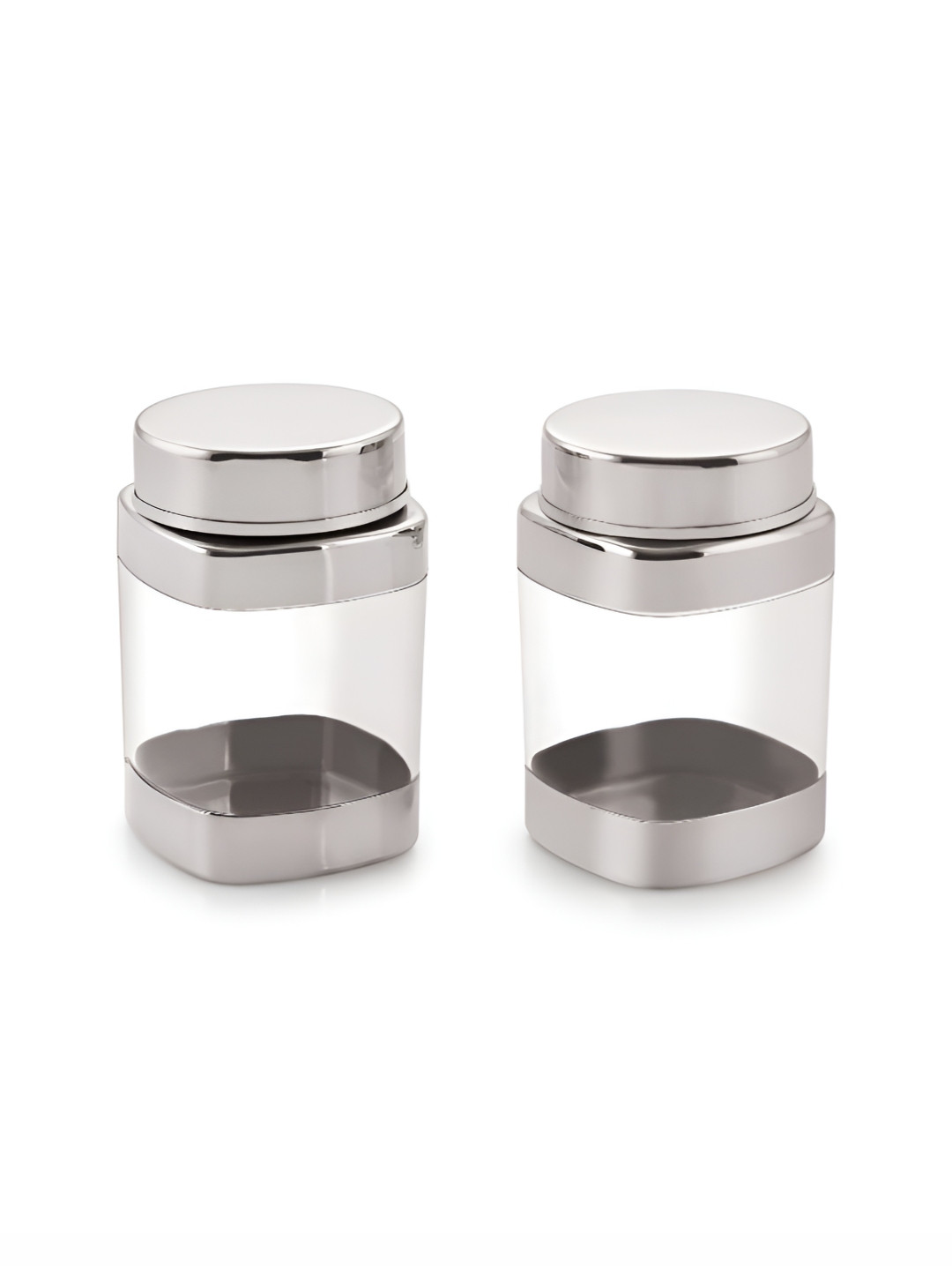 SIZZLE Silver-Toned 2 Pieces Stainless Steel Jar Containers With See Through Lid-400mlEach