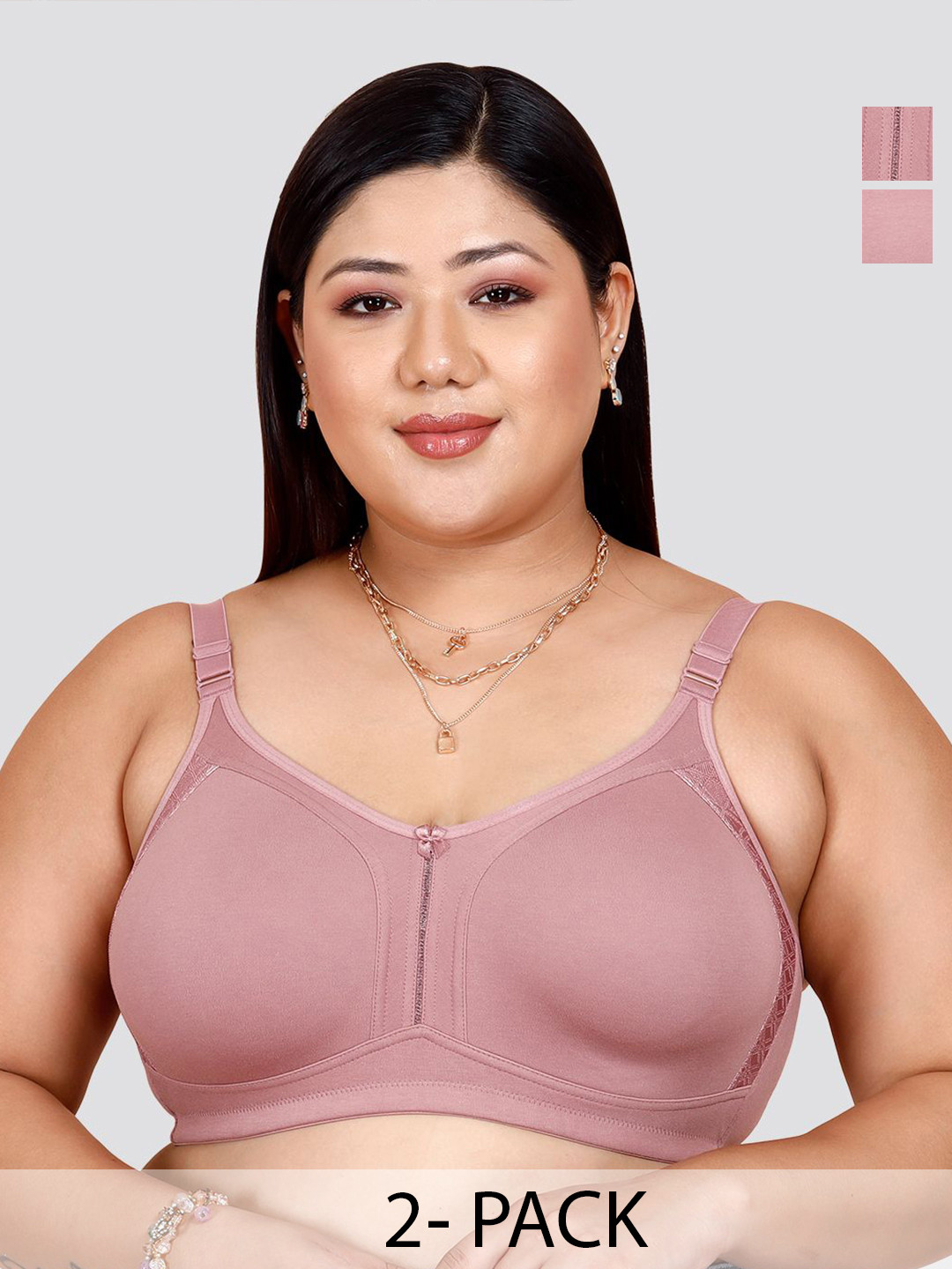 MAASHIE  Pack of 2 Lace Full Coverage Non Padded Double Layered High Support Everyday Bra