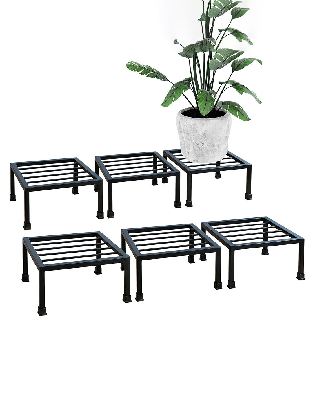 Kuber Industries Black 6 Pieces Metal Square Lightweight Rust-Resistant Planter-Stands