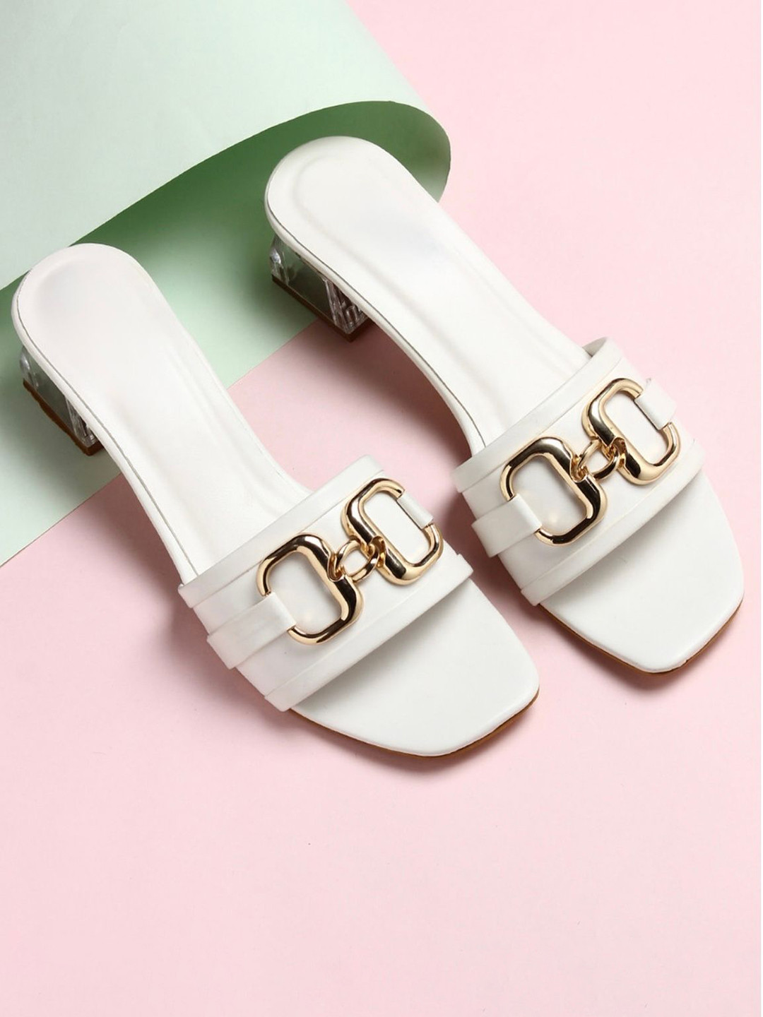 Looper Women Block Glass Heel with Golden Charm