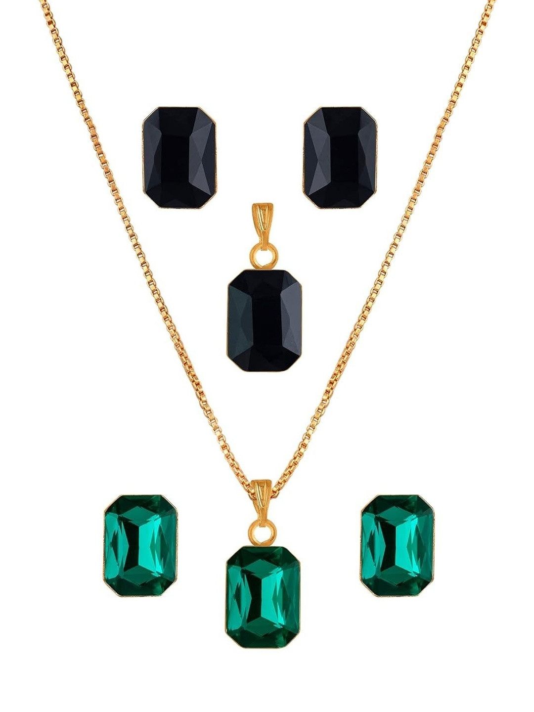 JFL - JEWELLERY FOR LESS Set Of 2 Gold-Plated Stone-Studded Jewellery Set