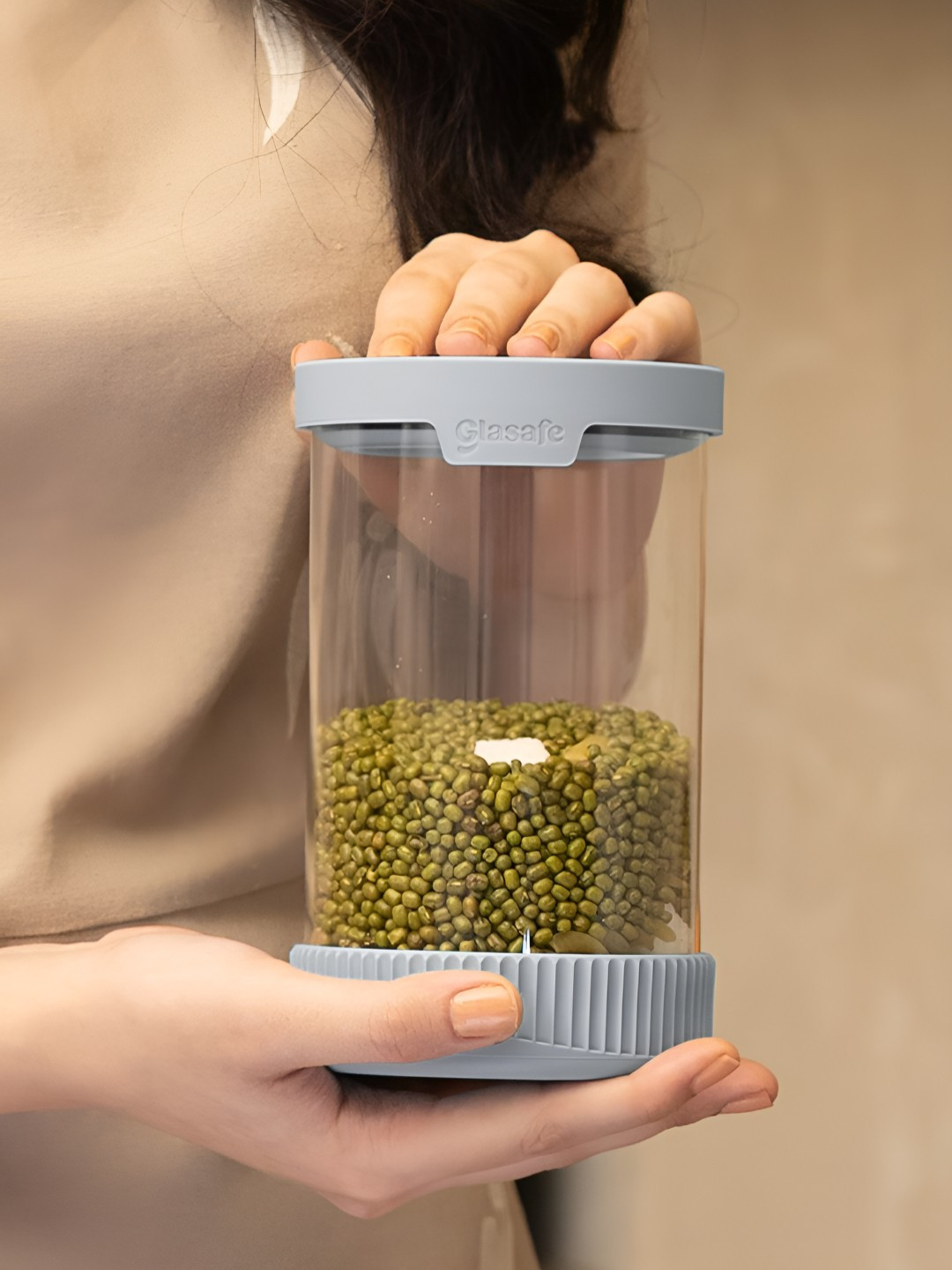 GLASAFE Store 'O' Fresh Grey Borosilicate Glass Container 1000ml