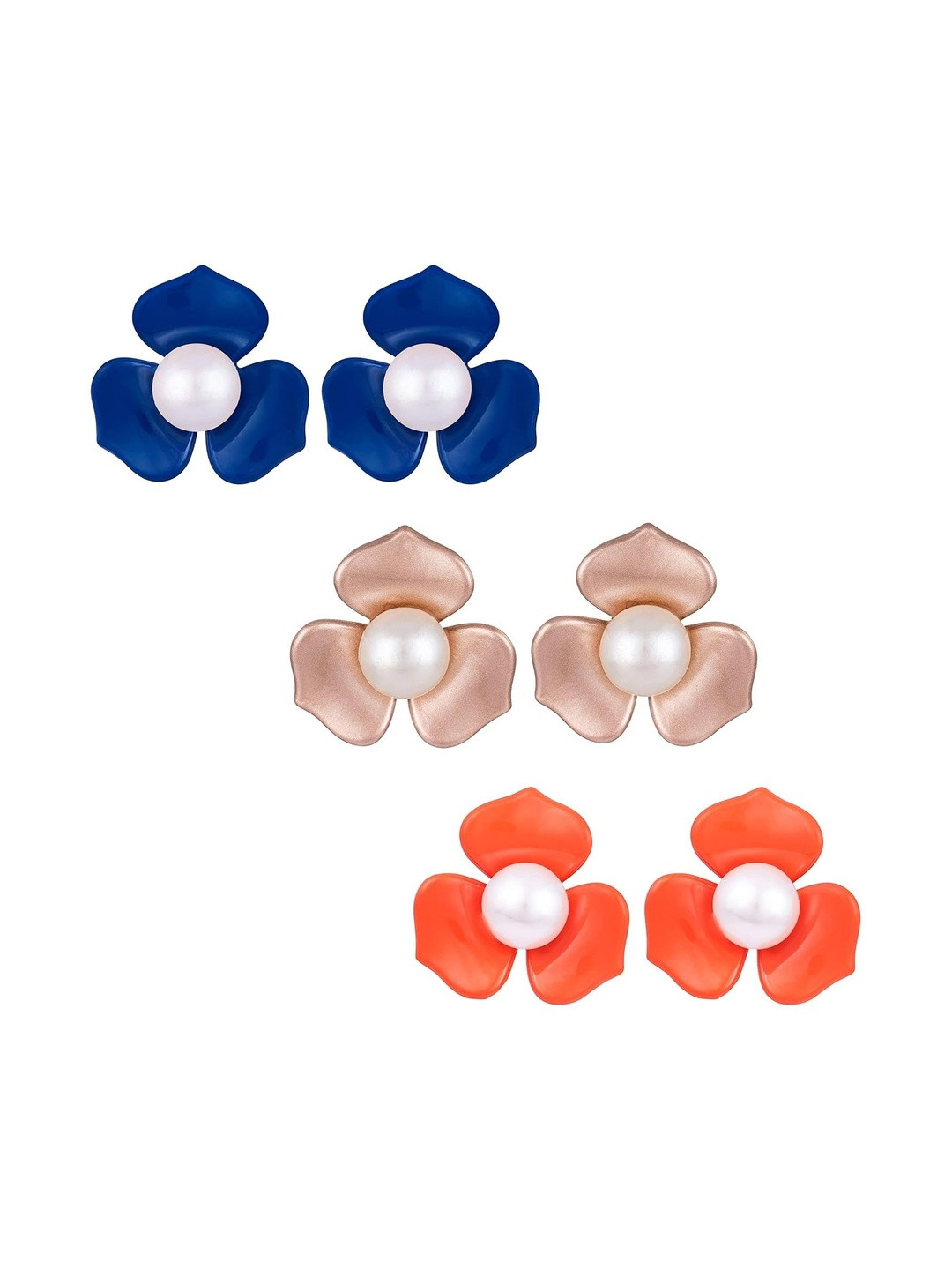 JFL - JEWELLERY FOR LESS Women Combo of 3 Floral Studs Earrings