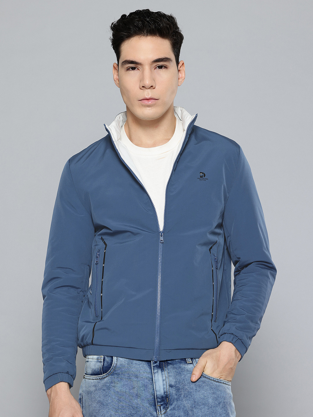 Fort Collins Solid Print Detailed Mock Collar Tailored Jacket