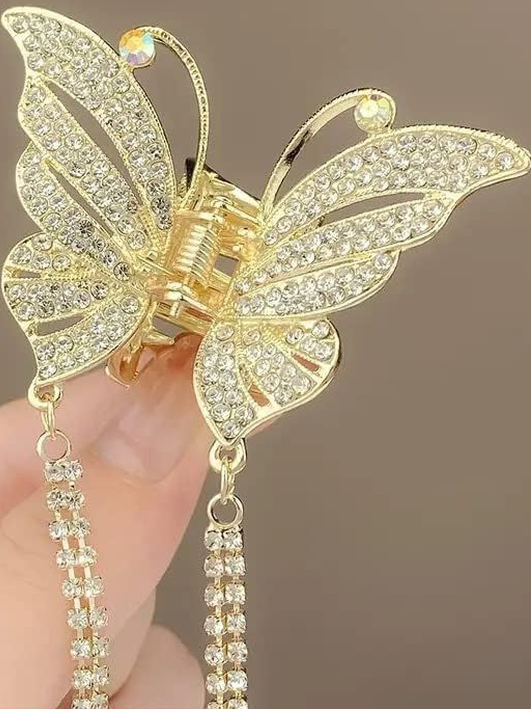 KARDIFF Gold Toned And White Embellished Plastic Claw Clip