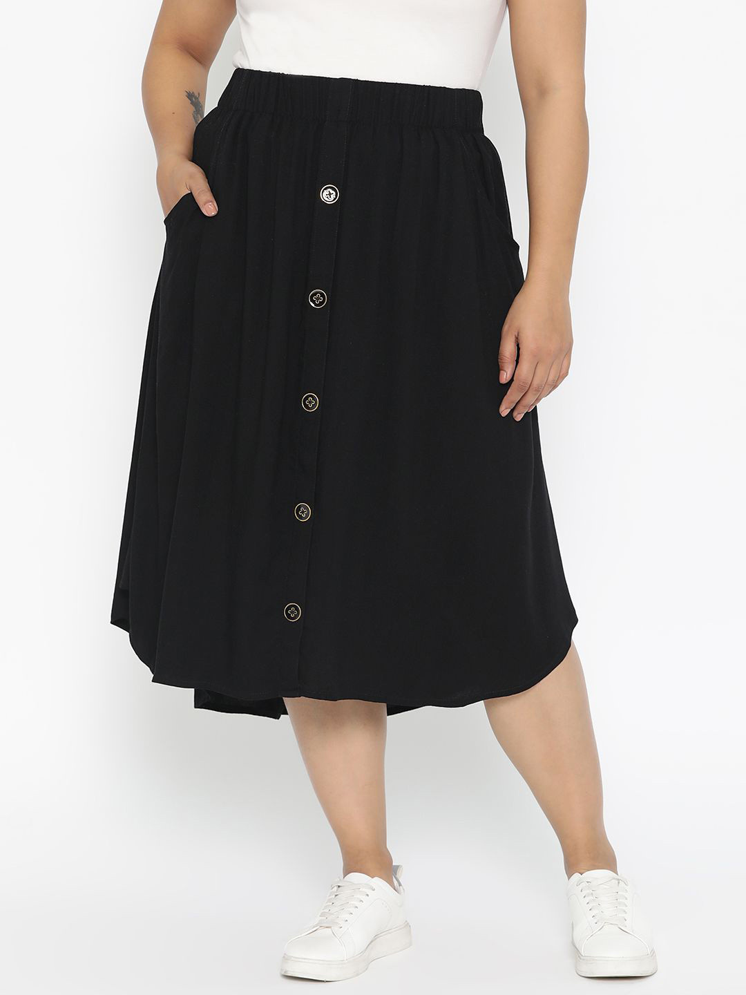 The Pink Moon Women A-Line Button Plus Size Skirt