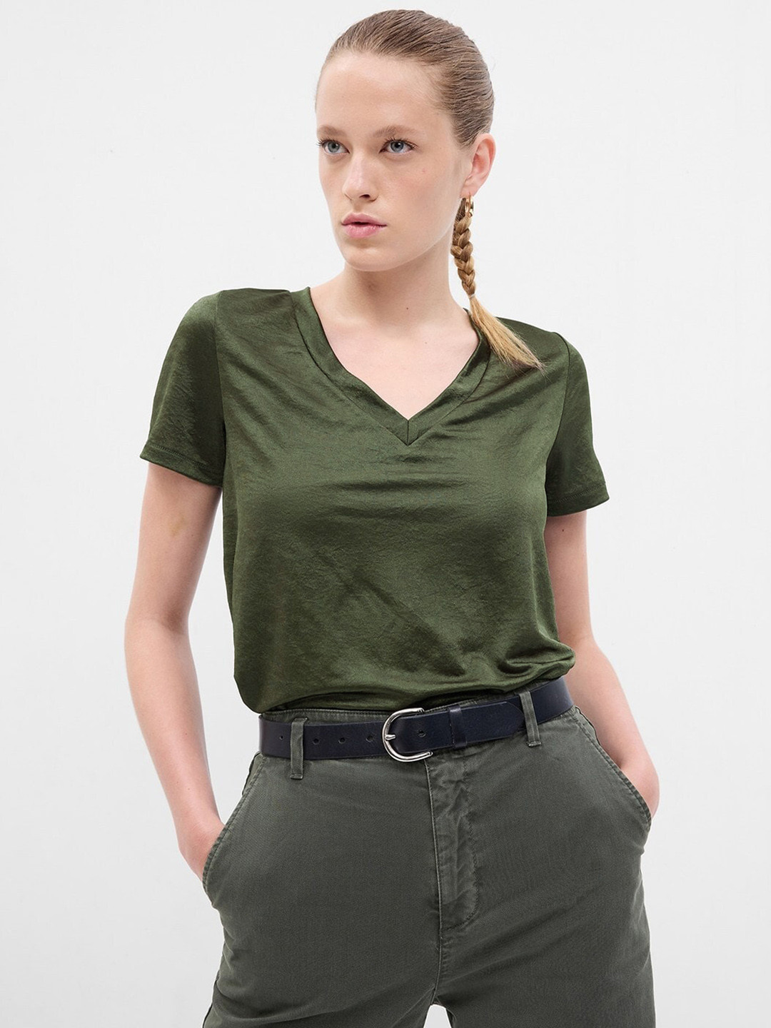 GAP V-Neck Satin-Finish Top