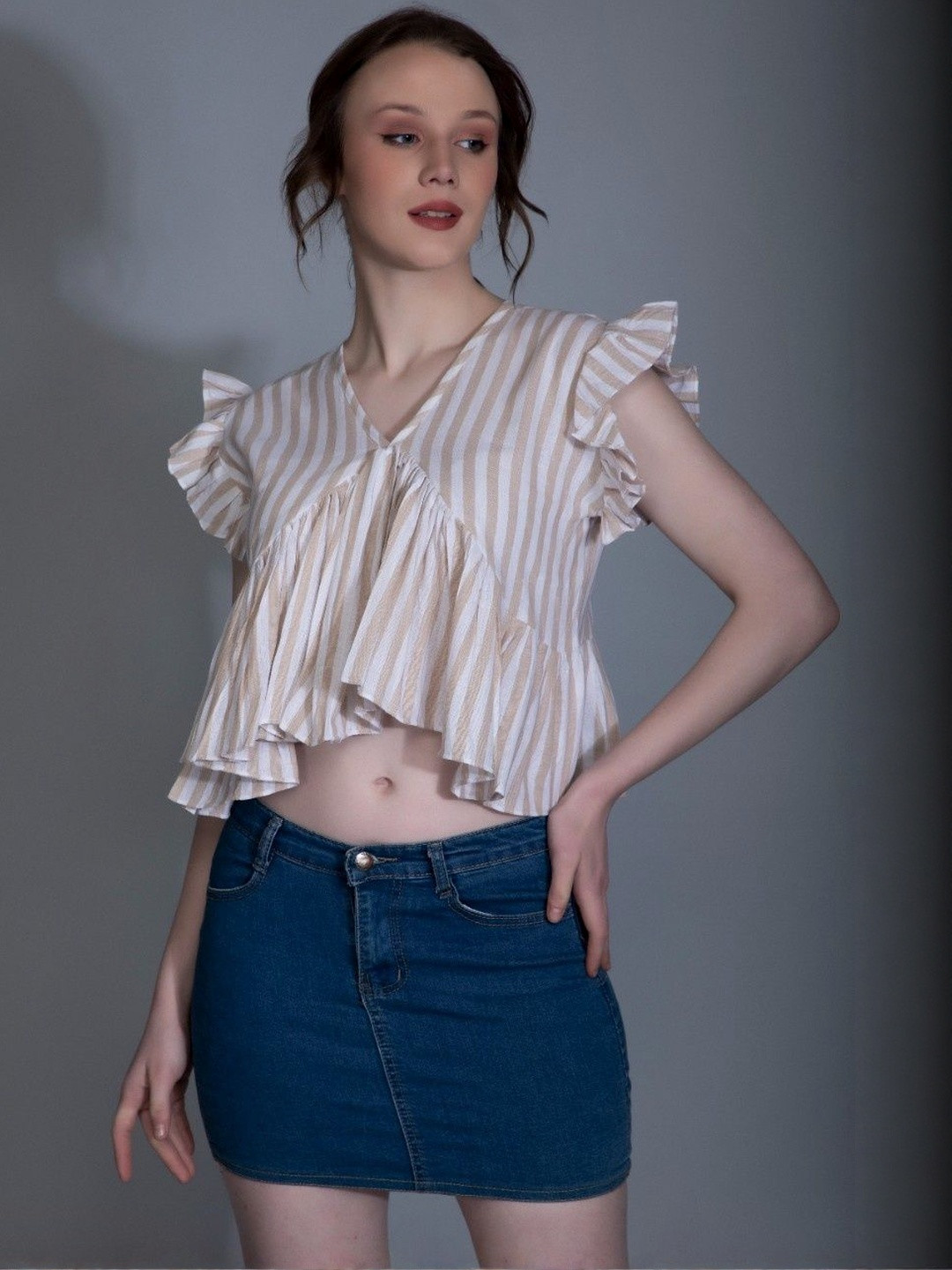 SZN Women Vertical Stripes Cotton Top