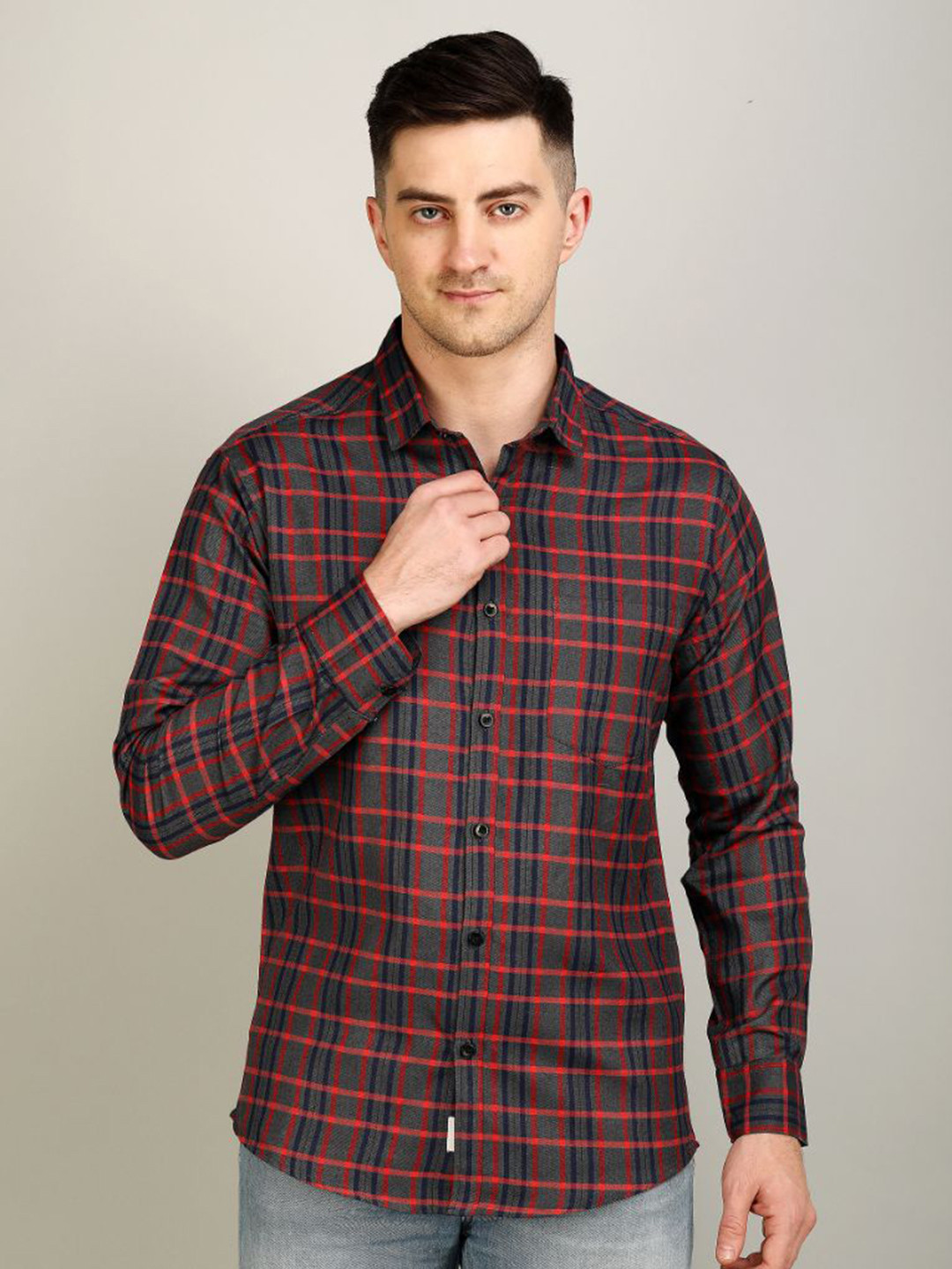 Apuesto Men India Slim Fit Tartan Checked Spread Collar Cotton Casual Shirt