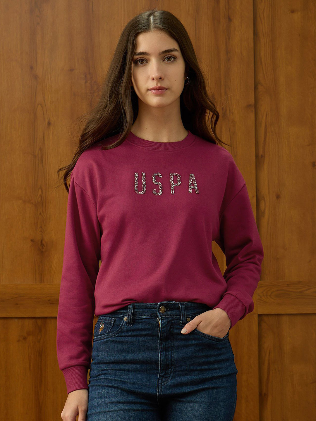U.S. Polo Assn. Women Round Neck Long Sleeves Pullover Sweatshirt