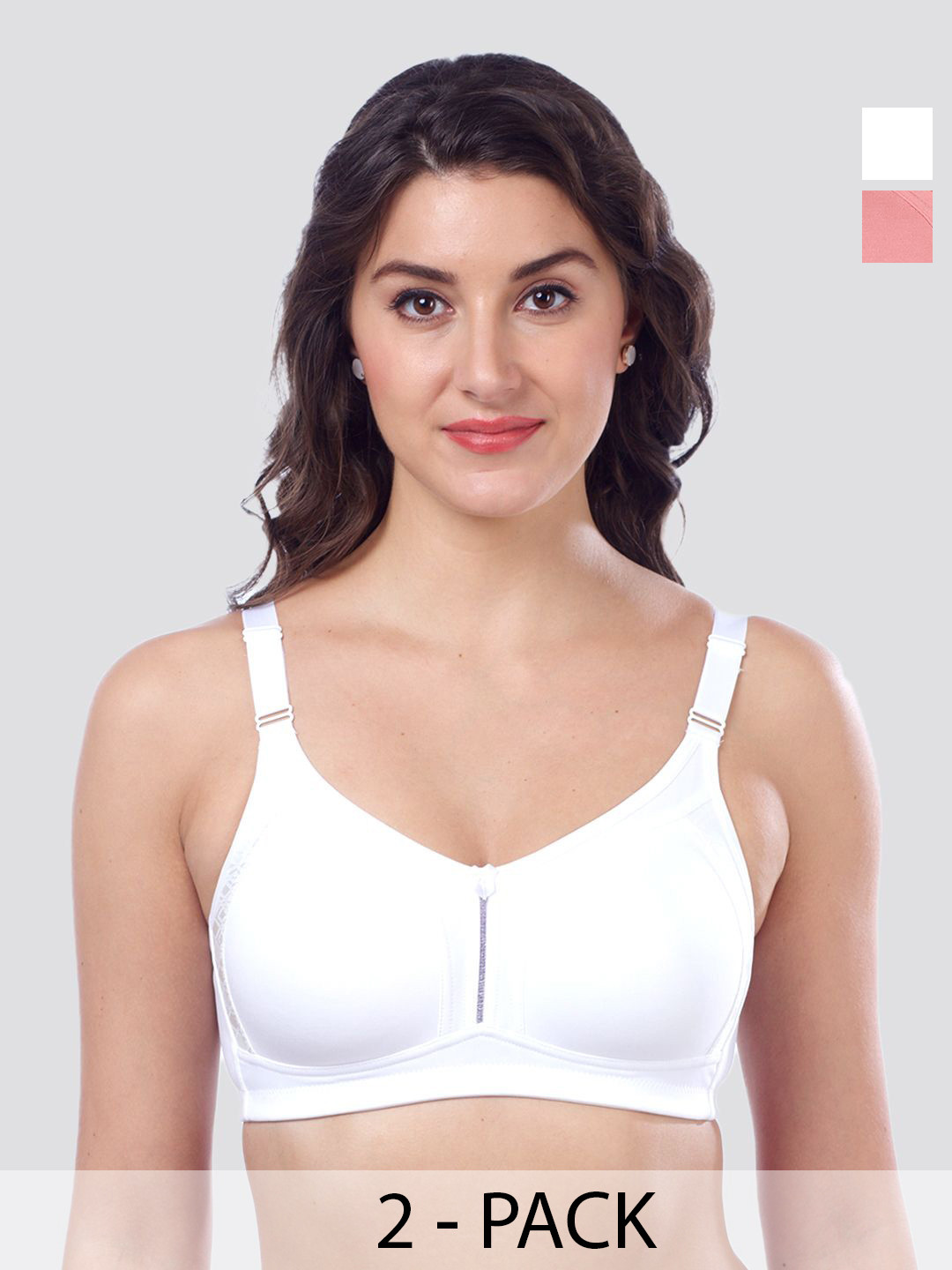 MAASHIE  Pack of 2 Full Coverage Non Padded Side Panel Lace Seamless Everyday Bra