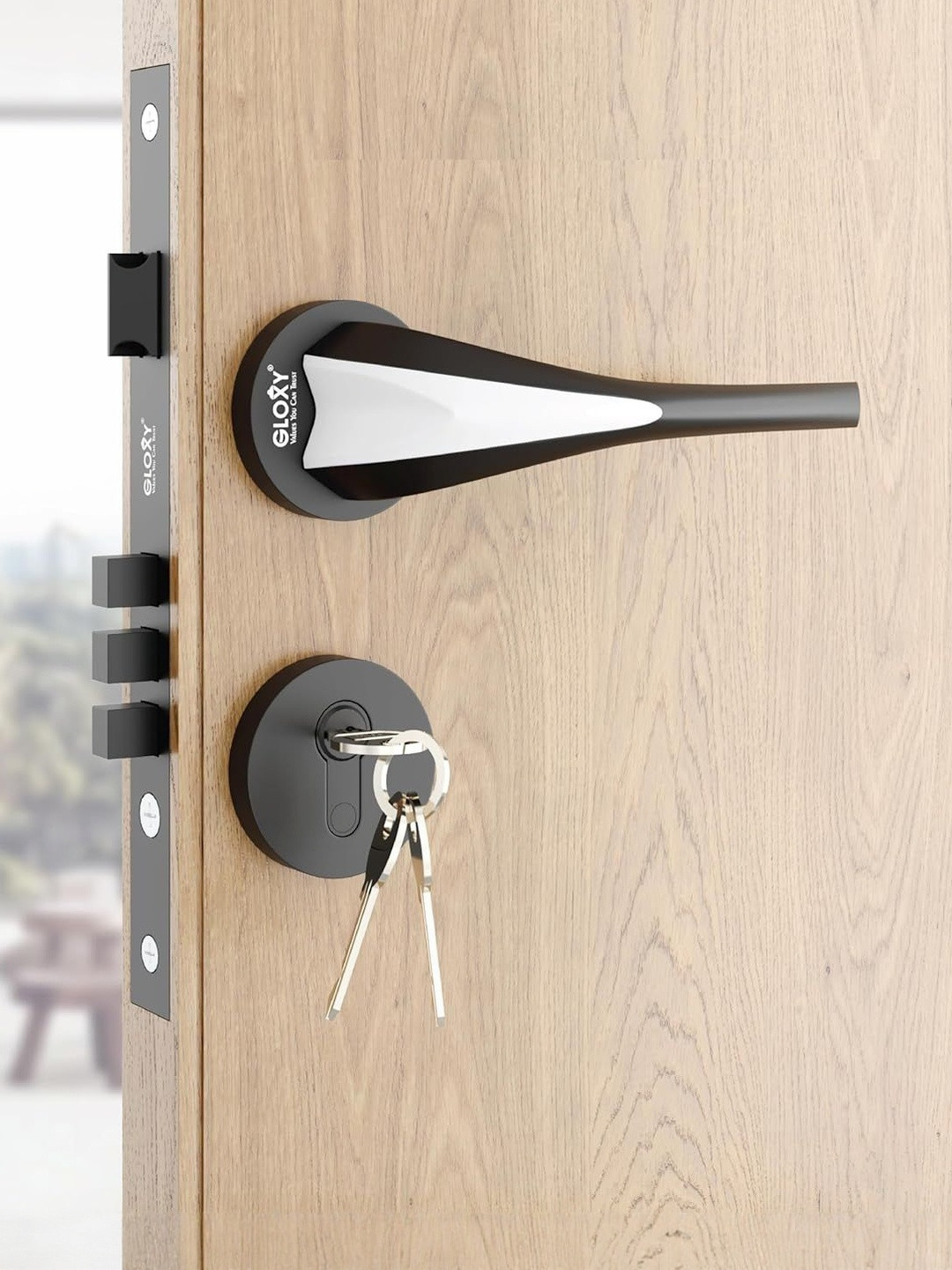 GLOXY Zinc Mortise High-Security Handle Door Lock Set With 3 Brass Keys