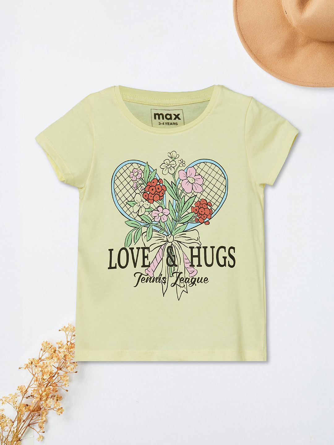 max Girls Printed Yellow T-shirt