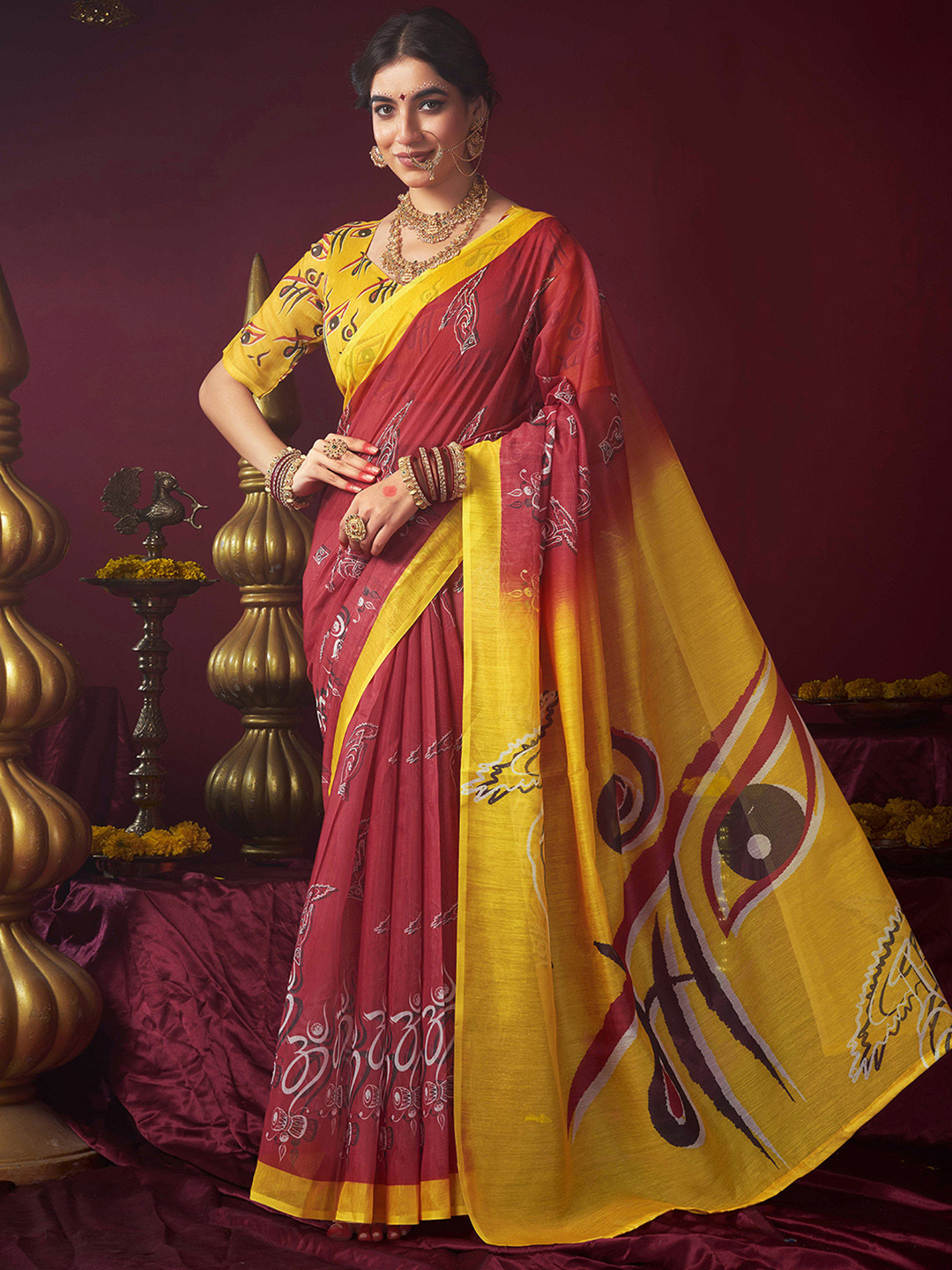 KALINI Women Ethnic Motifs Laal Paar Saree
