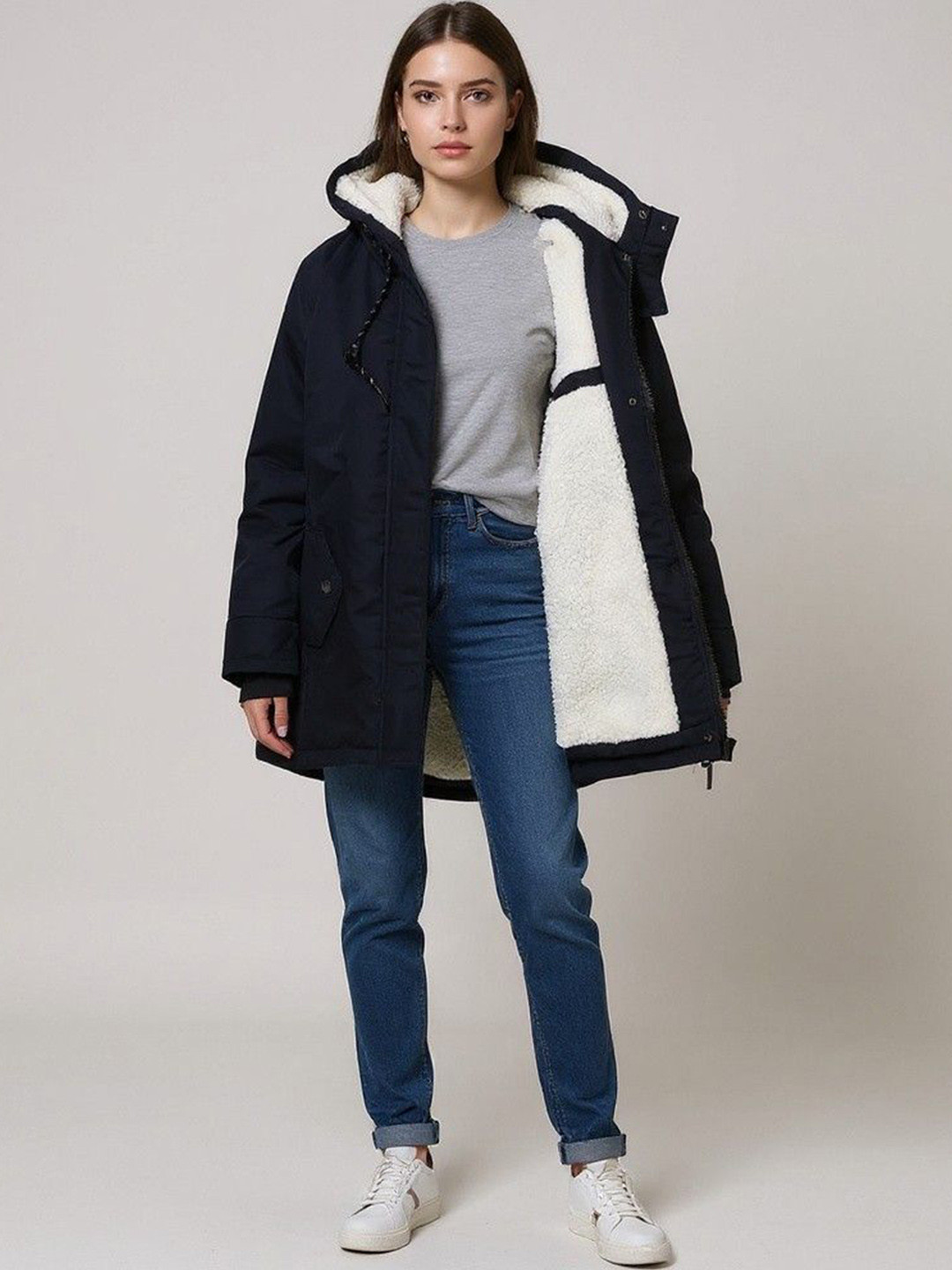 Mast & Harbour Men Hooded Longline Jacket with Fleece Lining