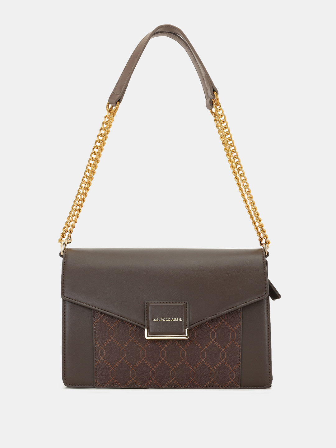 U.S. Polo Assn. Women Birdy Brown Medium Sling Bag with Monogram Print