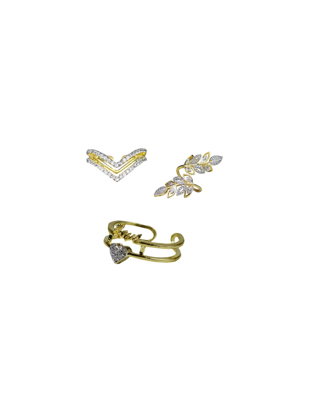 Sitashi Women Gold-Plated American Diamond Alloy Finger Ring Combo