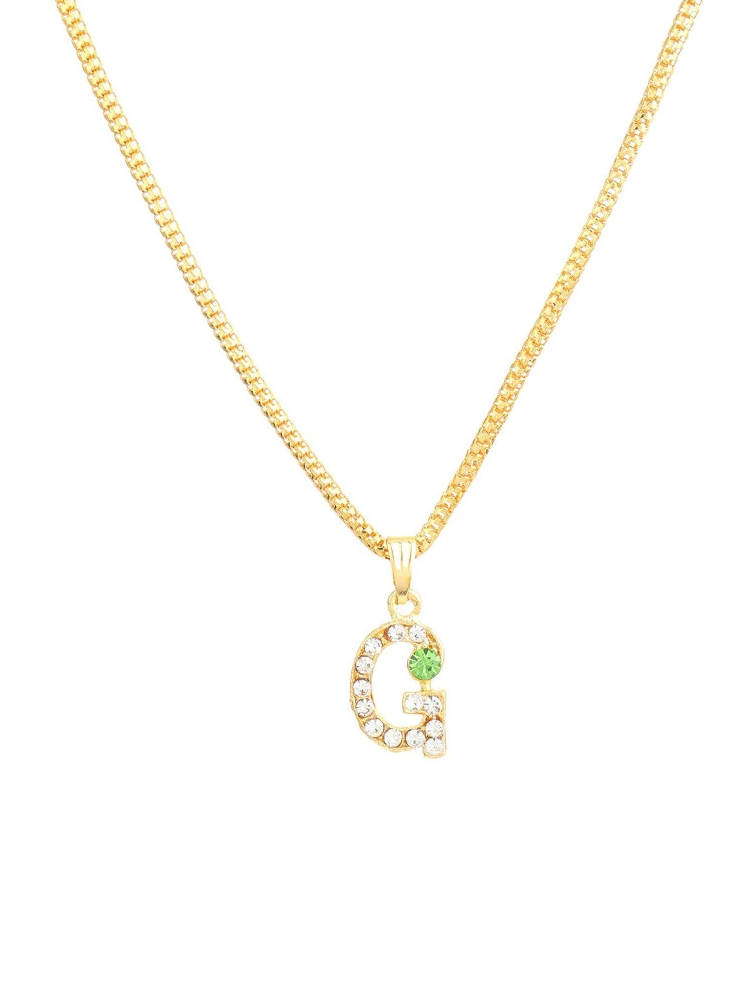 Dwarka Designs Unisex Stainless Steel Artificial Stones Studded G Shaped Pendant & Chain