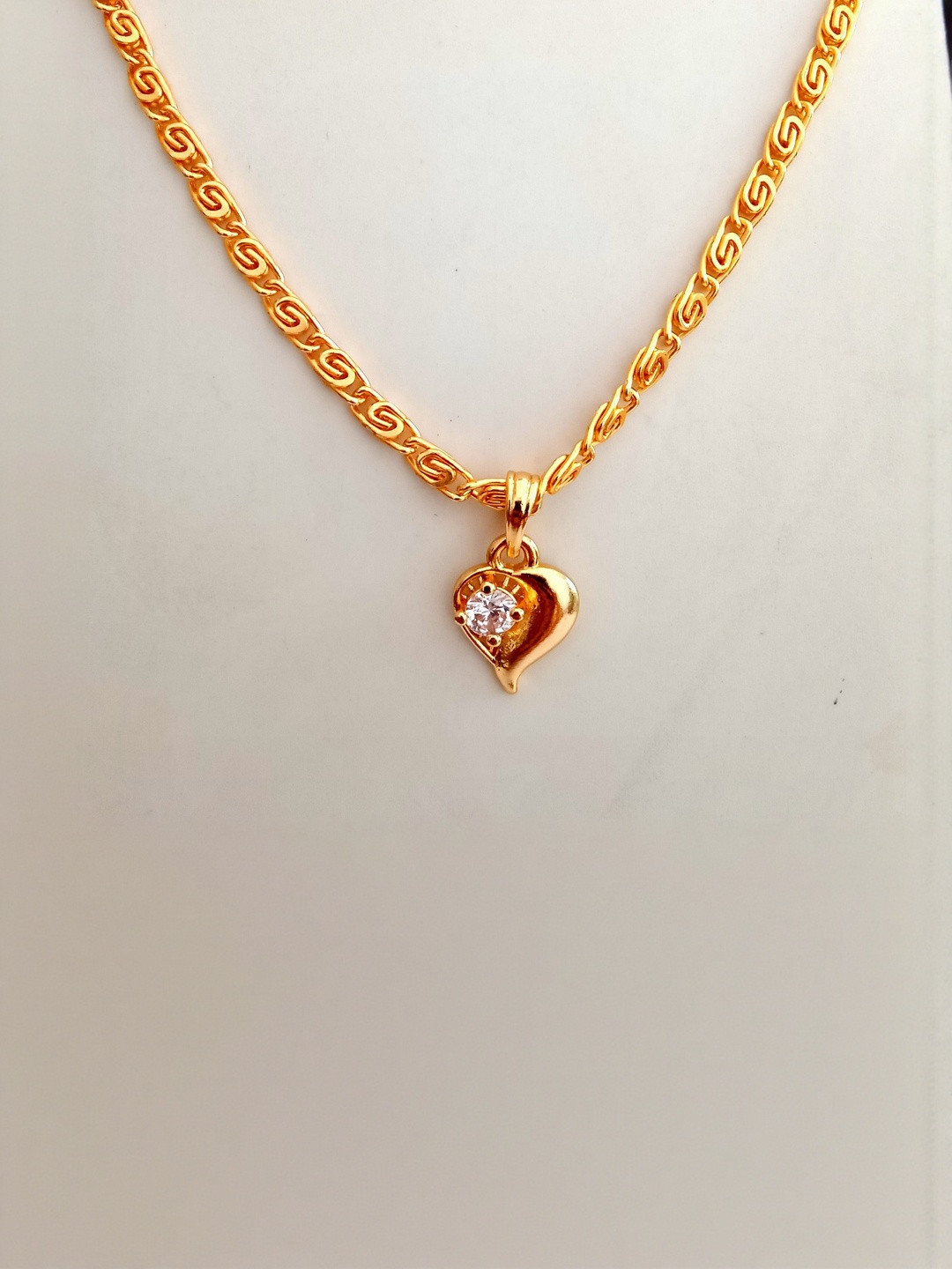 Nawab Collection Heart Shaped Gold-Plated Alloy Cubic Zirconia Pendants with Chains