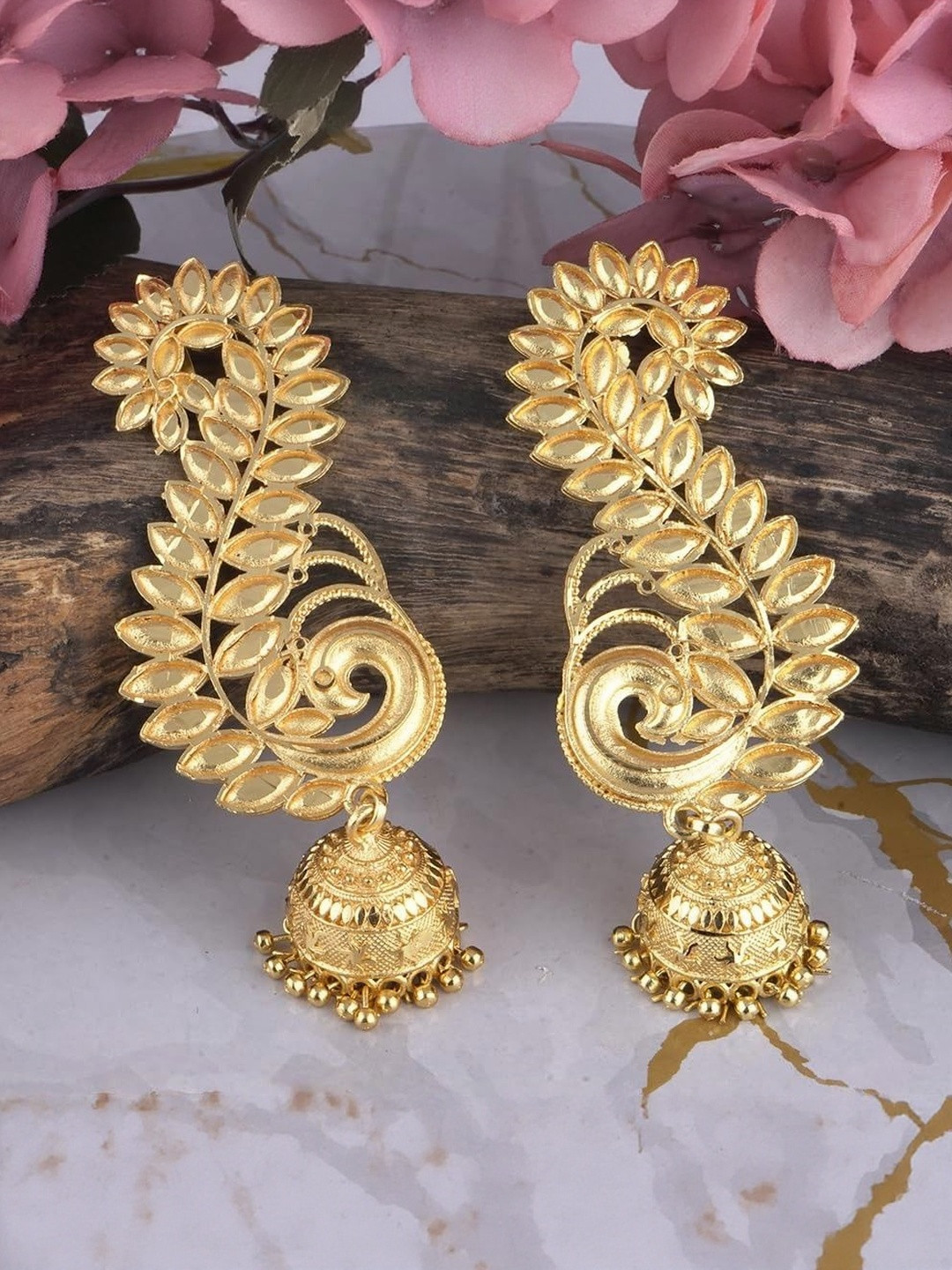 JFL - JEWELLERY FOR LESS Women Copper Leaf Motif Gold Plated Earrings