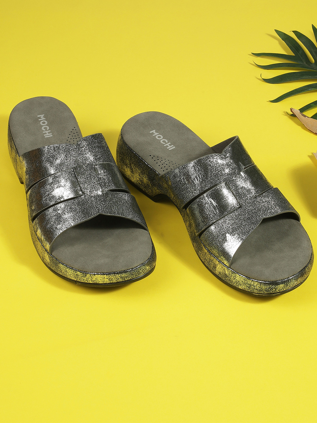 Mochi Women Metallic Platform Sandals Heels