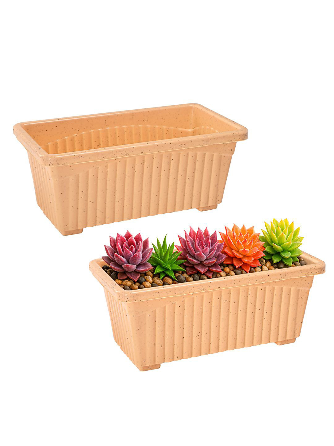 Kuber Industries Marble Jupitar Beige 2 Pieces Rectangular Break-Resistant Flower Pots