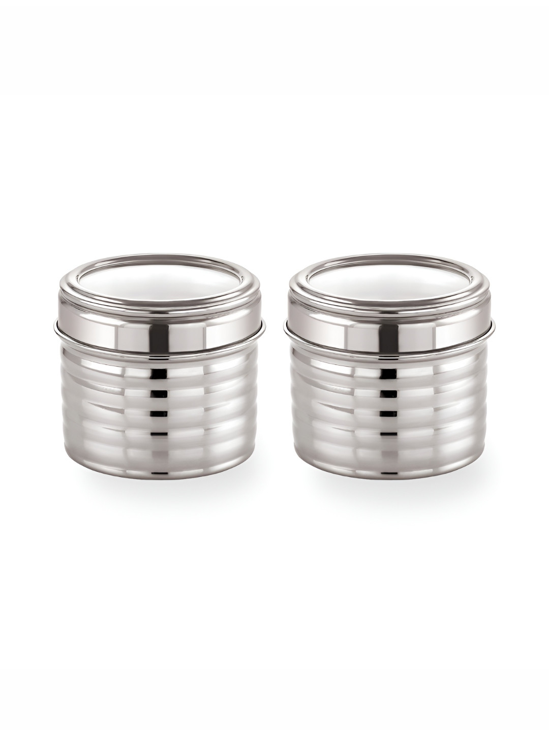 SIZZLE Silver-Toned 2 Pieces Stainless Steel Jar Containers With See Through Lid-600mlEach