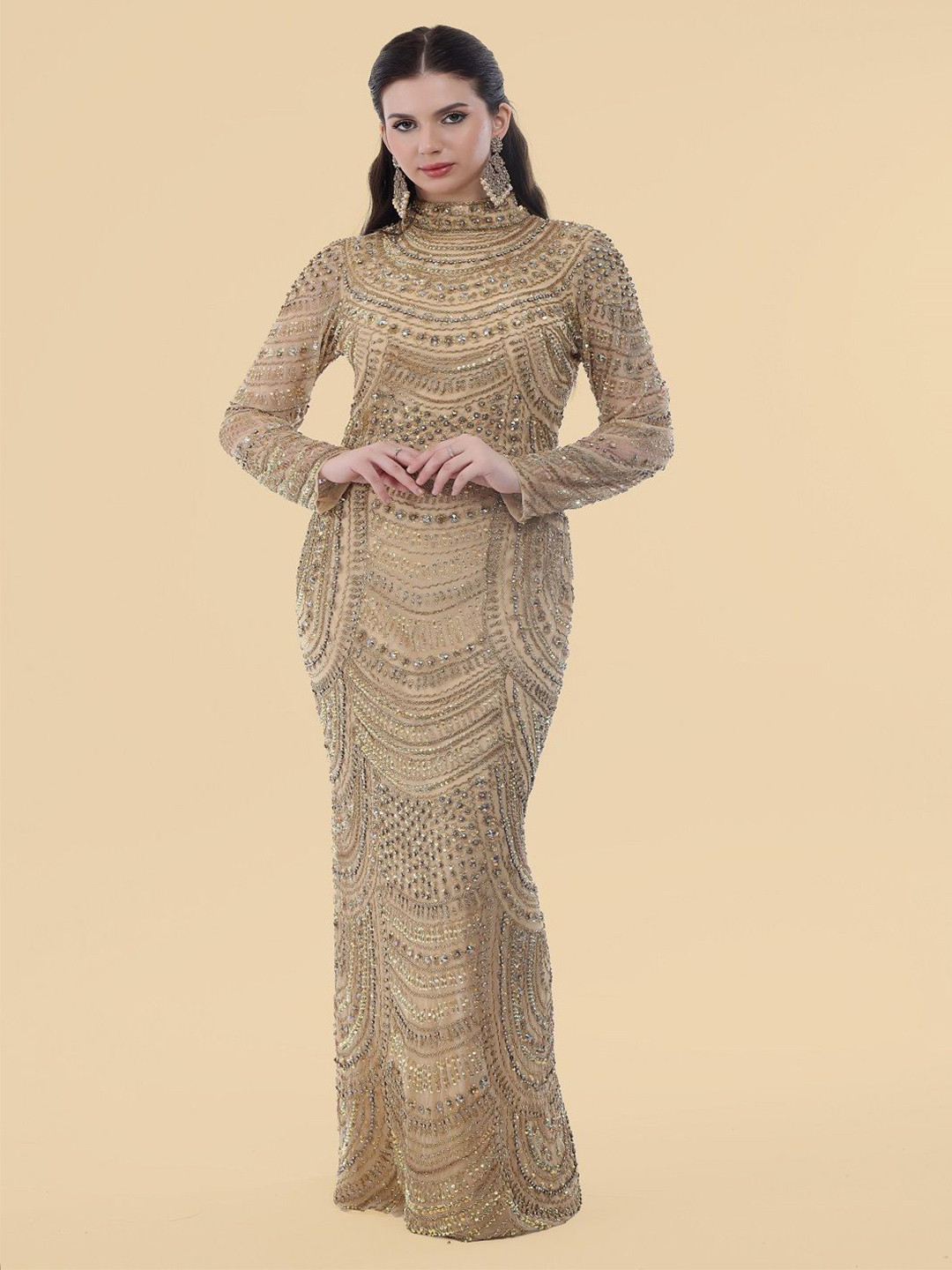 MILU MADAN Women Embellished Net Sheath Maxi Dress FERISHA