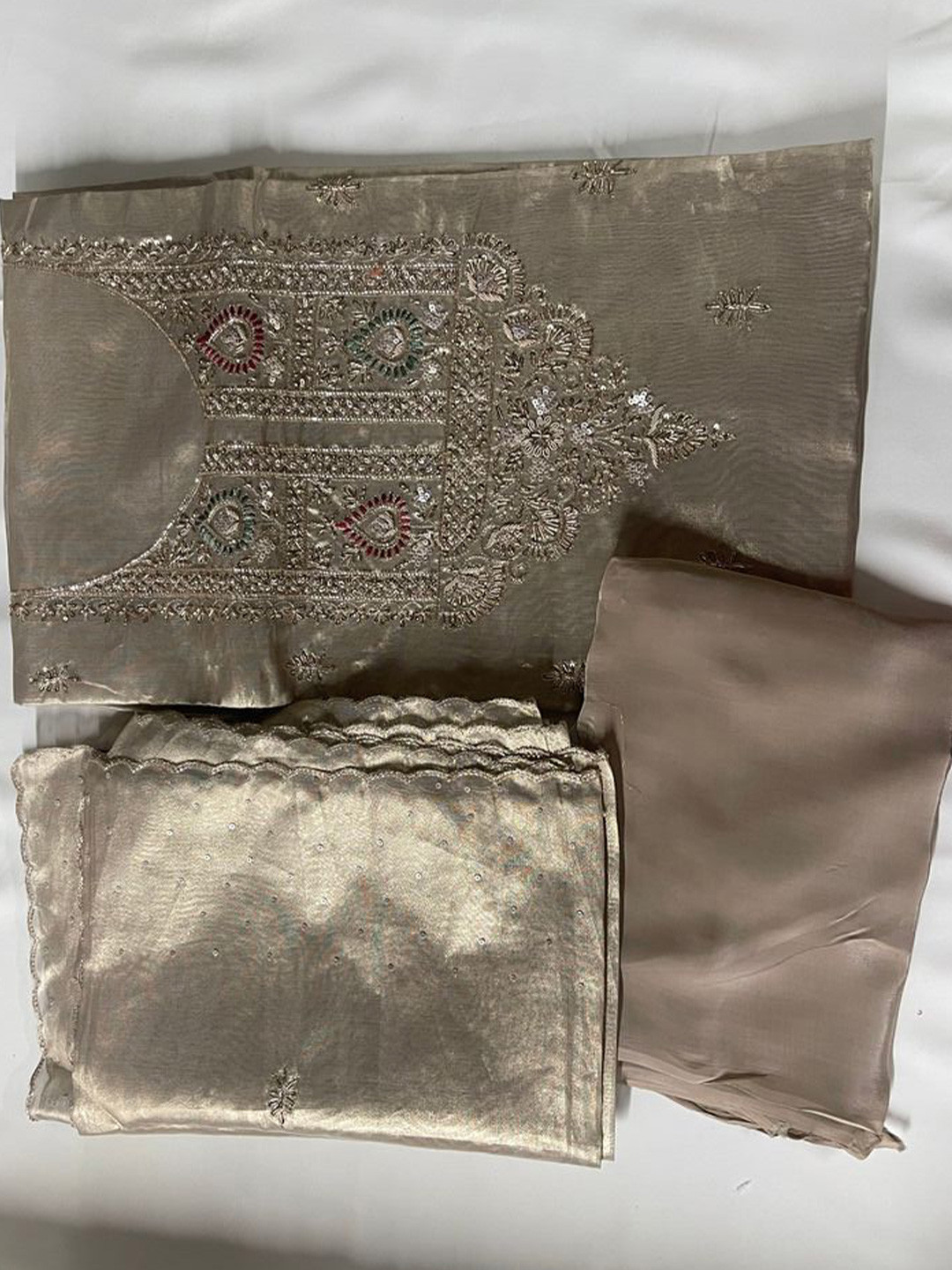 NEE DESIGNSS Ethnic Motifs Organza Sequinned Unstitched Dress Material