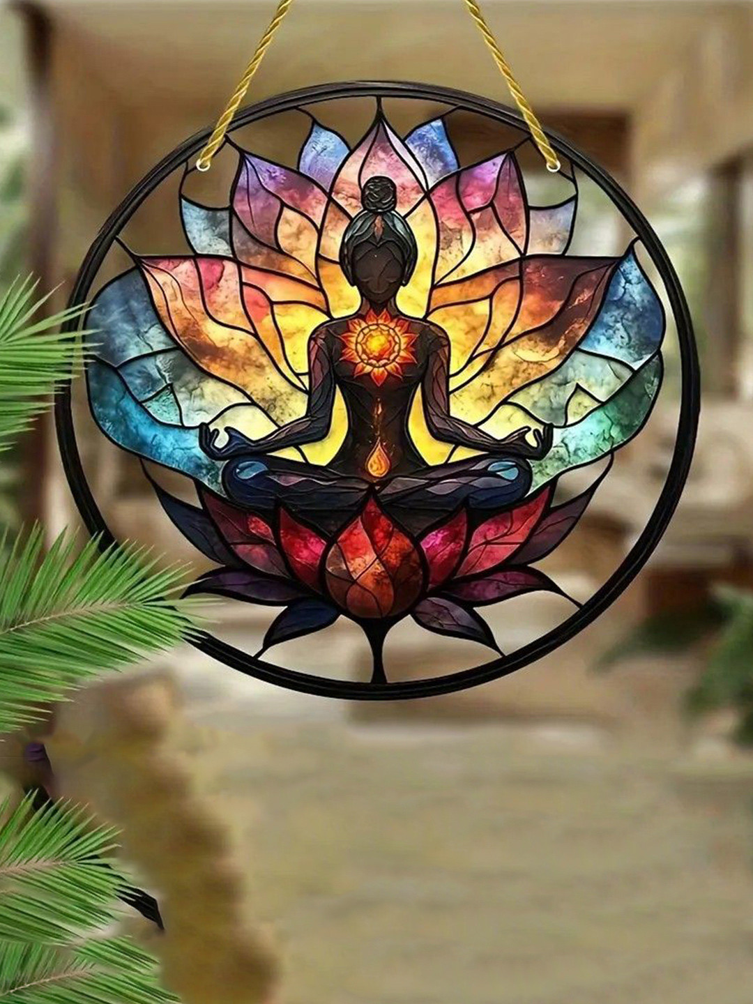 BS AMOR Blue & Pink Meditation Suncatcher Wall Decor