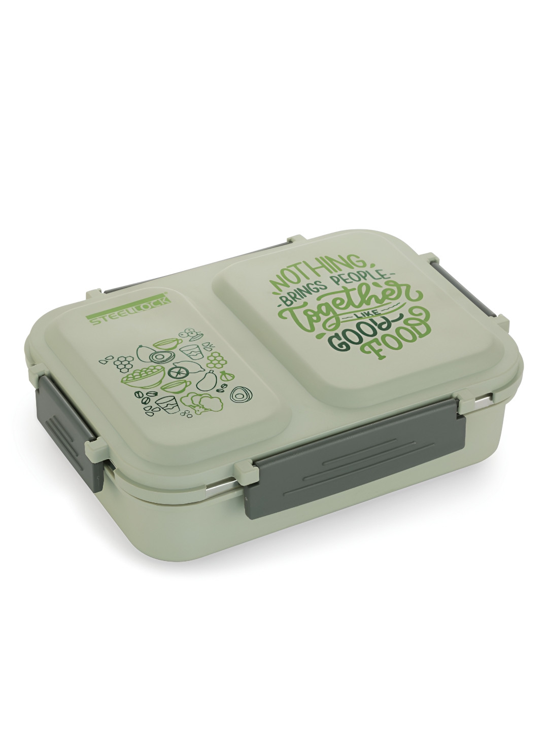 STEELLOCK Green 2 Partition Stainless Steel Easy to Clean Lunch Box