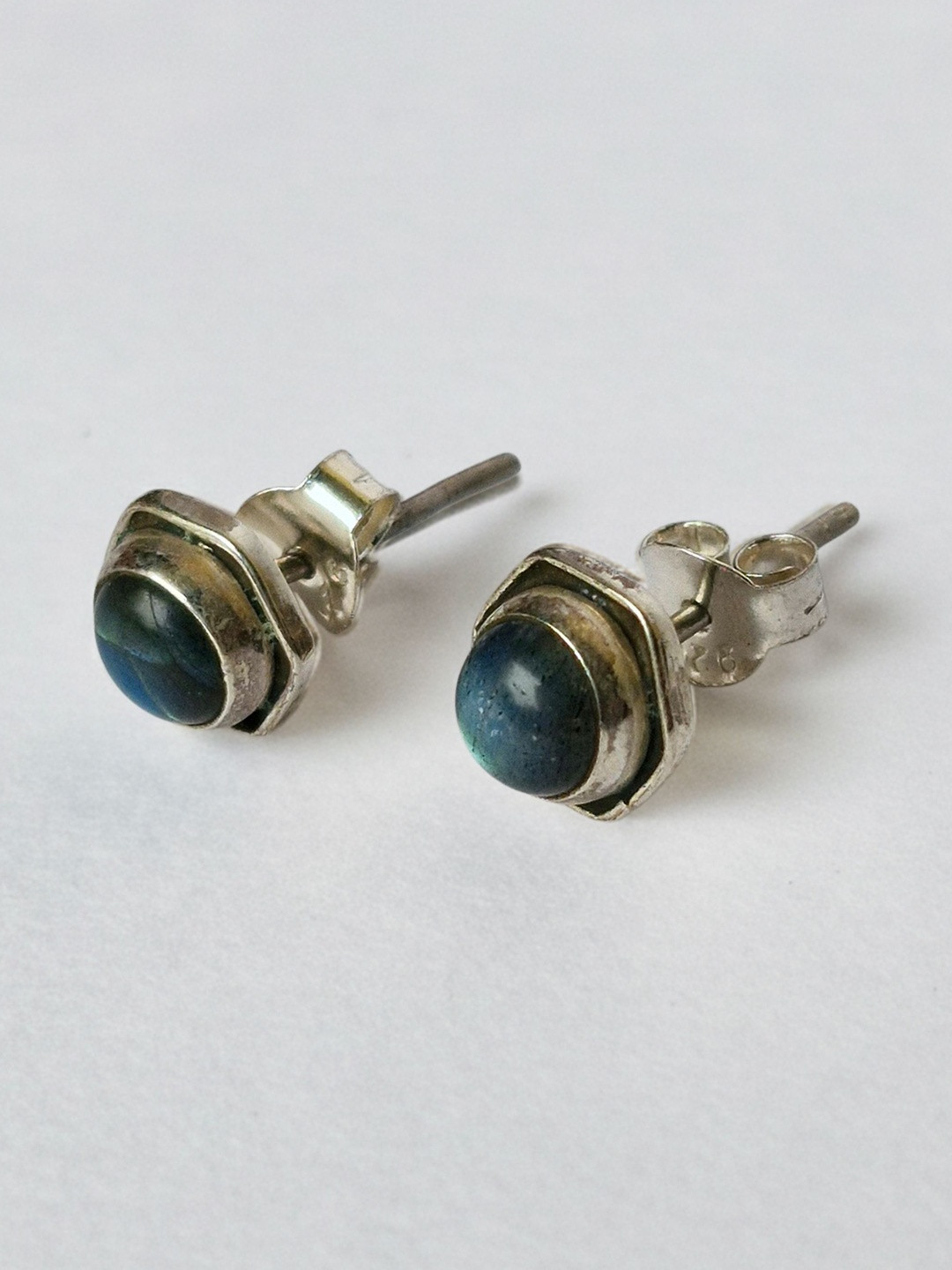 FUSIONARI Sterling Silver Labradorite Studded Geometric Shaped Studs