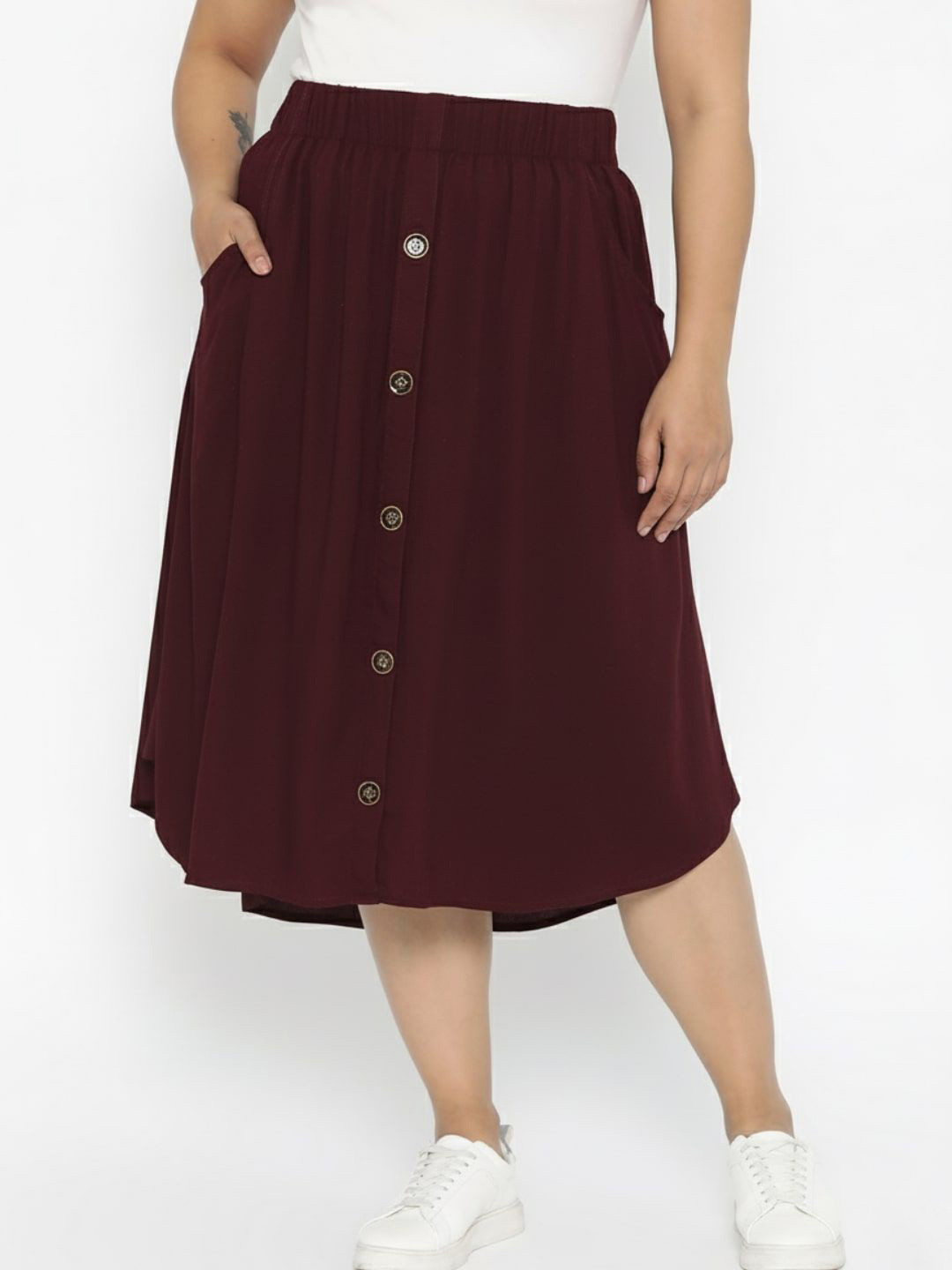 The Pink Moon Women A-Line Button Skirt