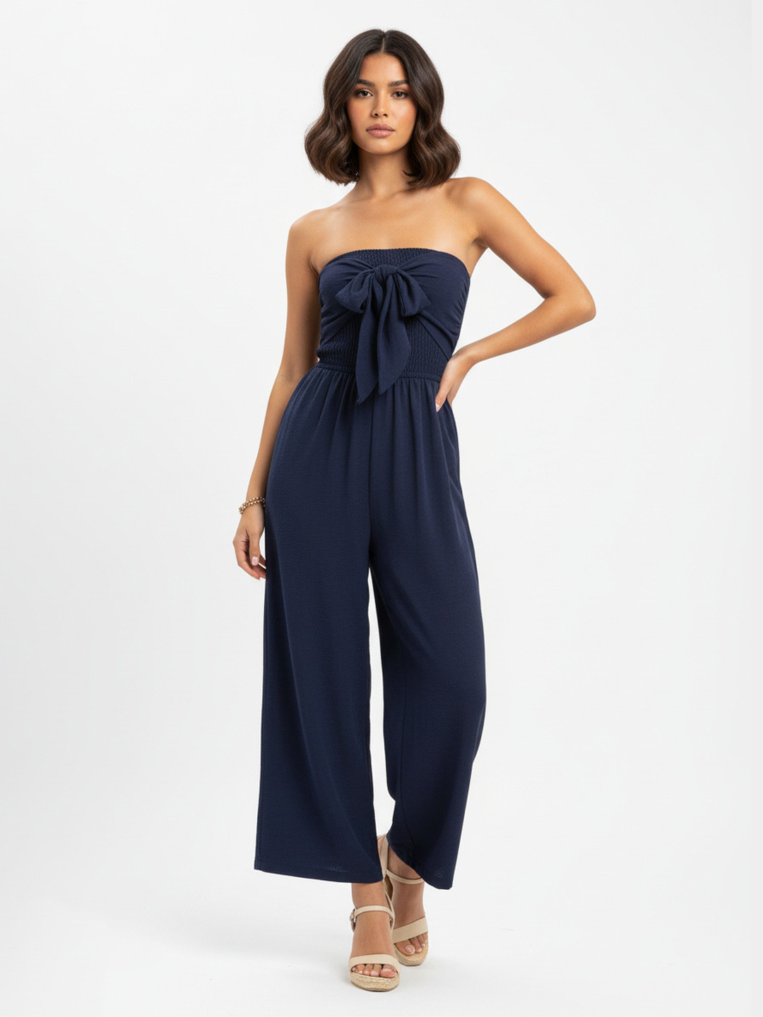 DressBerry Off-Shoulder Bow Tie Basic Jumpsuit