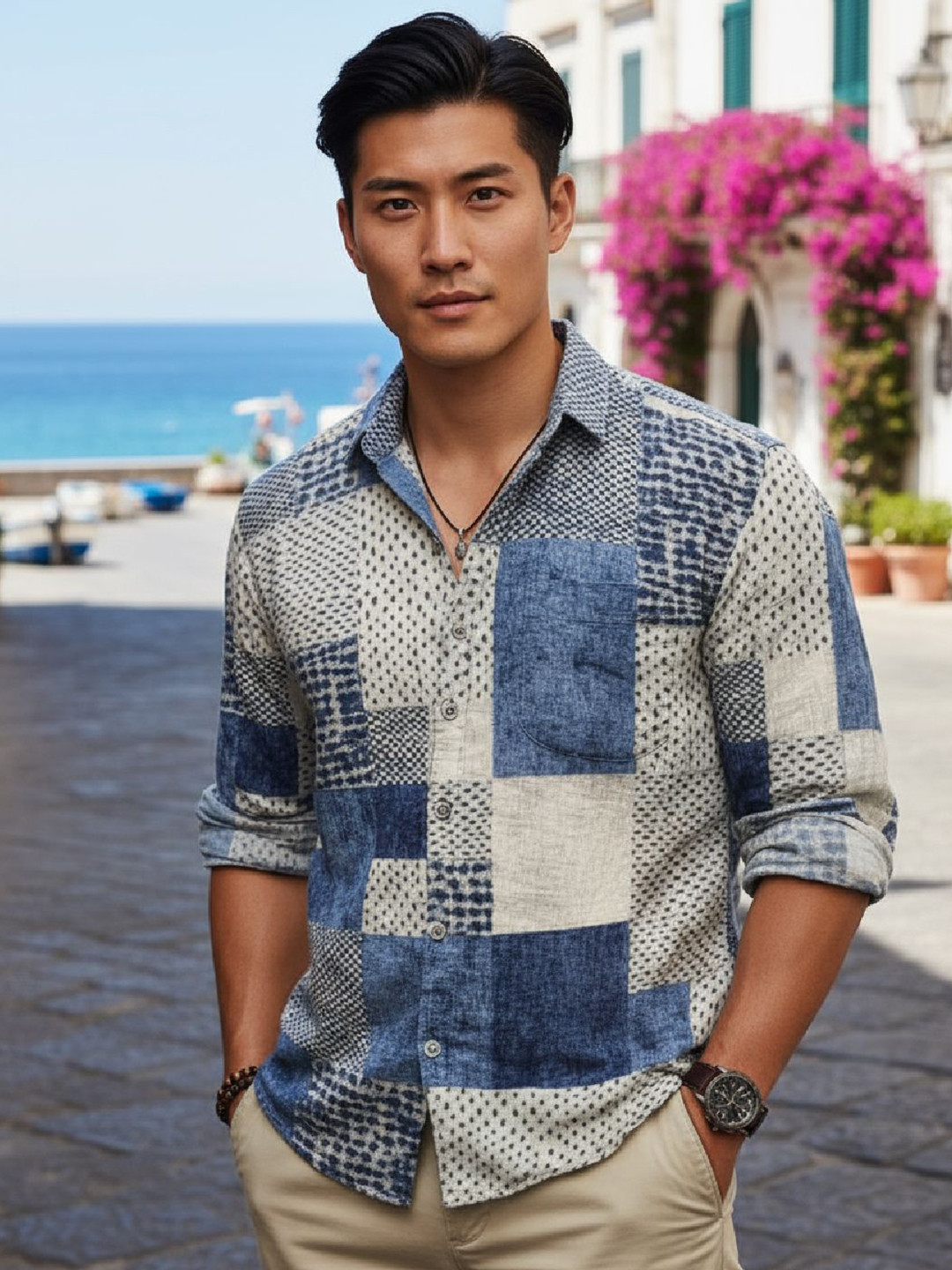 Bought First Abstract Printed Premium Linen Party Shirt