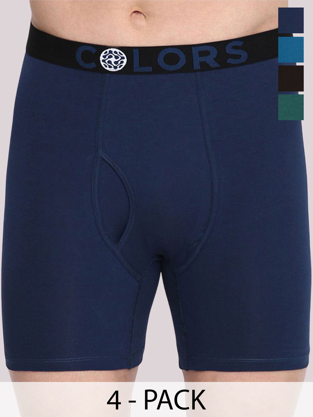 COLORS by Rupa Frontline Men Pack Of 4 Mid-Rise Long Trunks Colors124--ABL1-Brw1-PBL1-T1