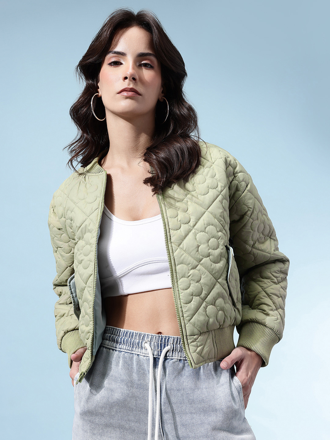 glitchez Floral Quilted Bomber Jacket