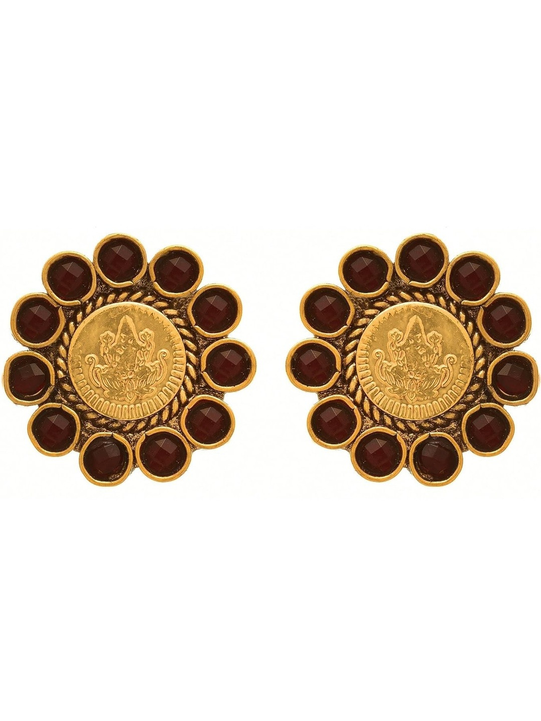JFL - JEWELLERY FOR LESS Women Copper Gold Plated Temple Laxmi Goddess Earrings