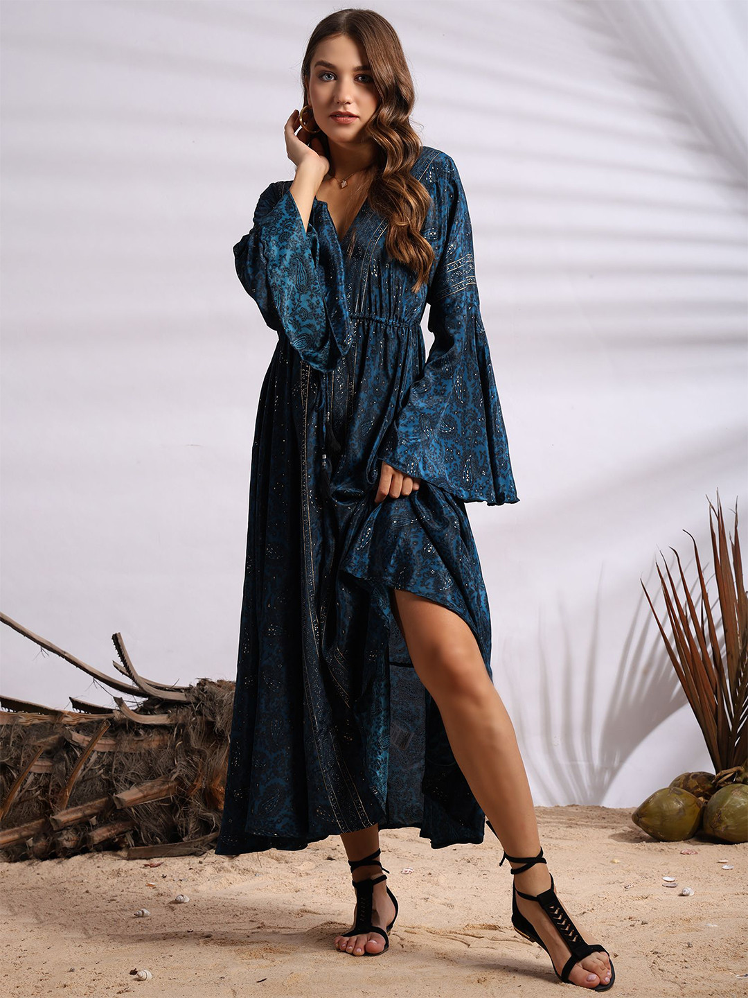 GALE GIRLS Paisley Print Bell Sleeve Maxi Dress