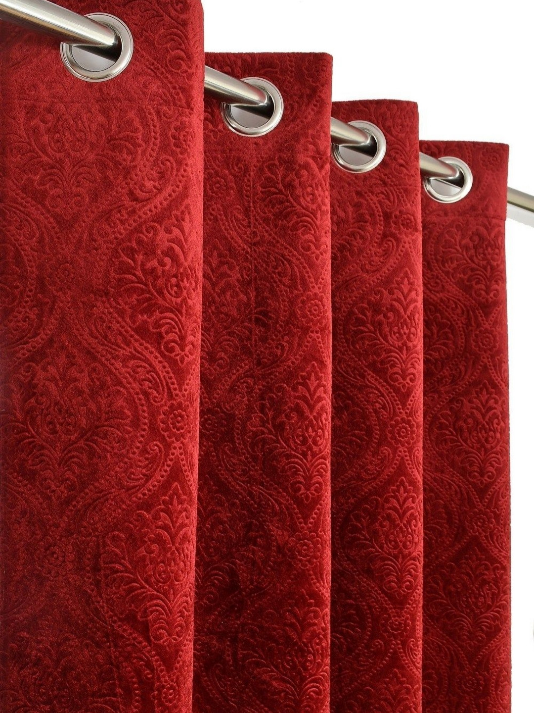 Kiara Creations Red 2 Pieces Floral Textured Velvet Room Darkening Door Curtains
