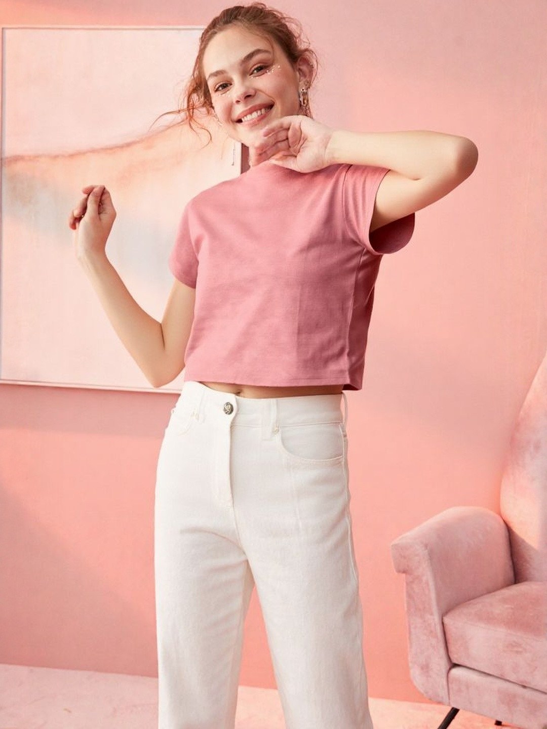 LEGACY AURA Women Solid High Neck Crop Tank Top