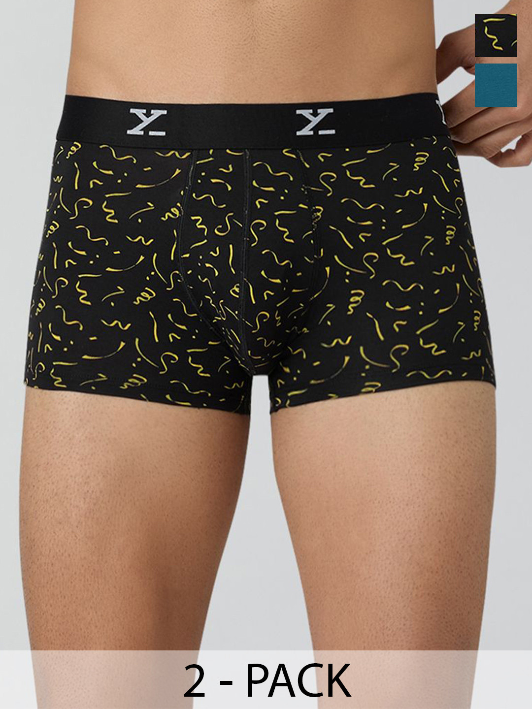 XYXX Men Pack Of 2 Printed Solid Cotton Regular Fit Trunks XYTRNK2PCKN818
